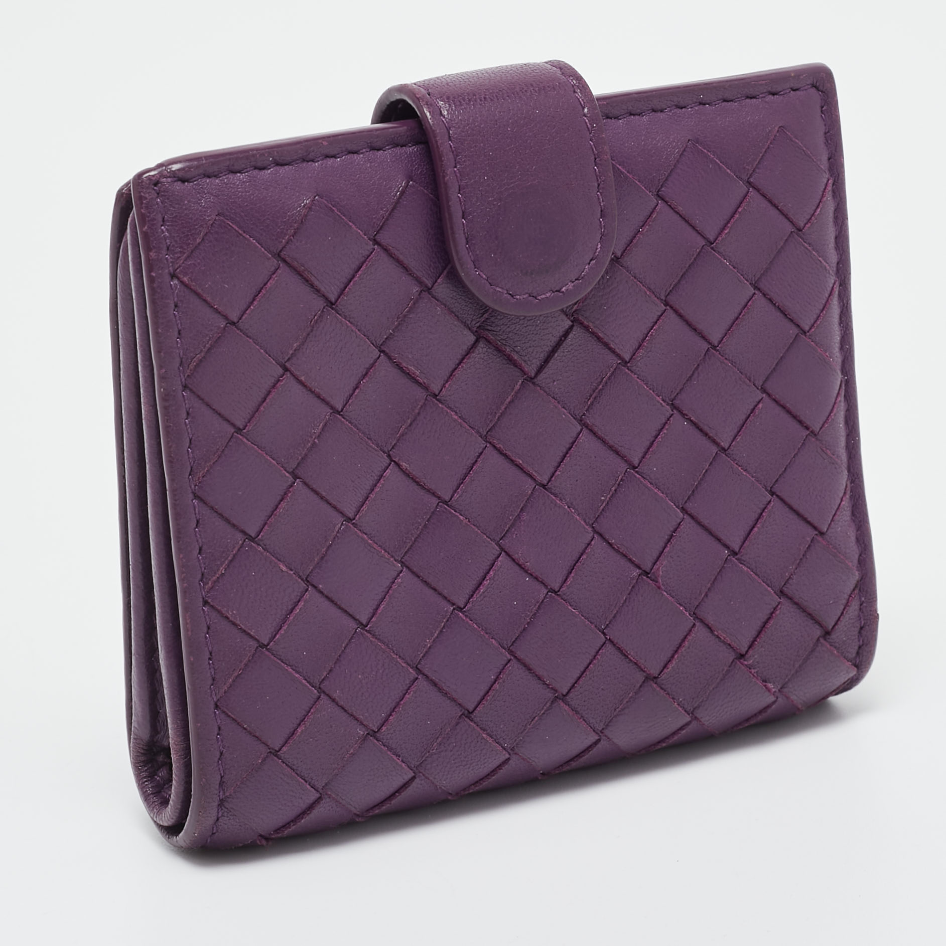 Bottega Veneta Purple Intrecciato Leather Compact Wallet