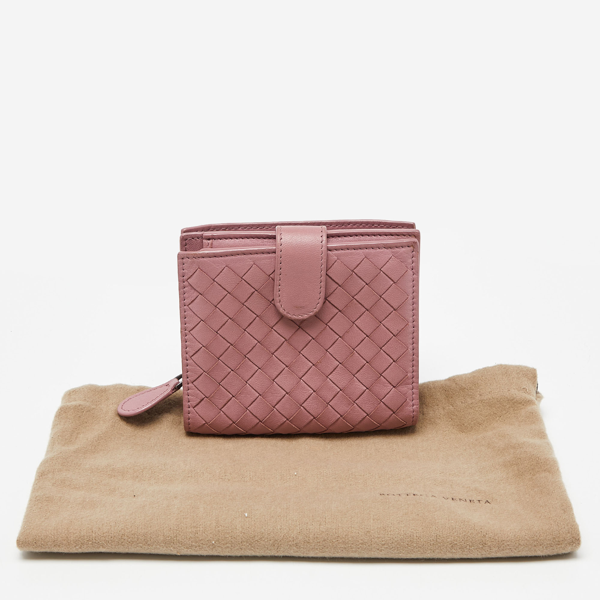 Bottega Veneta Pink Intrecciato Leather French Flap Wallet
