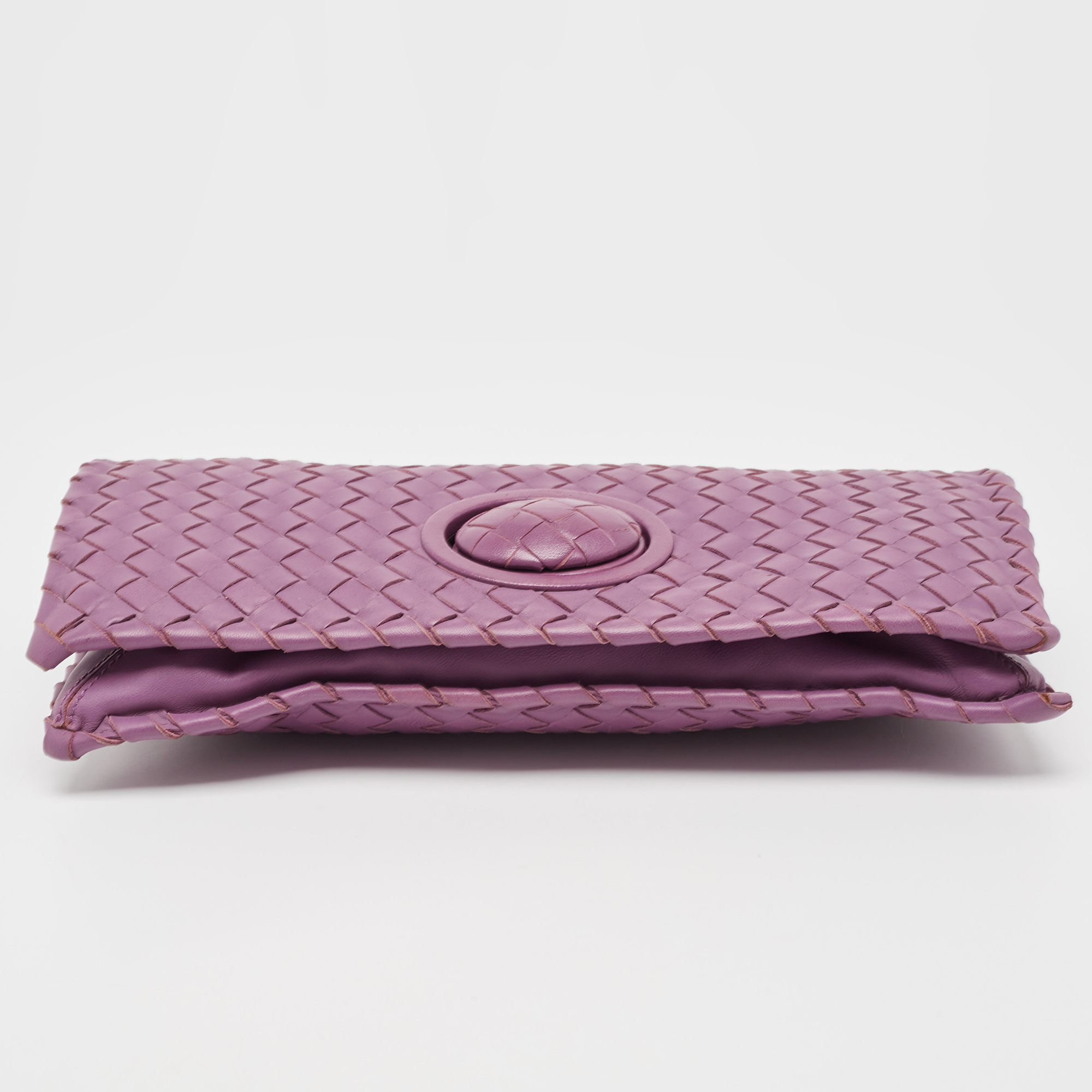 Bottega Veneta Purple Intrecciato Leather Twist Lock Flap Clutch