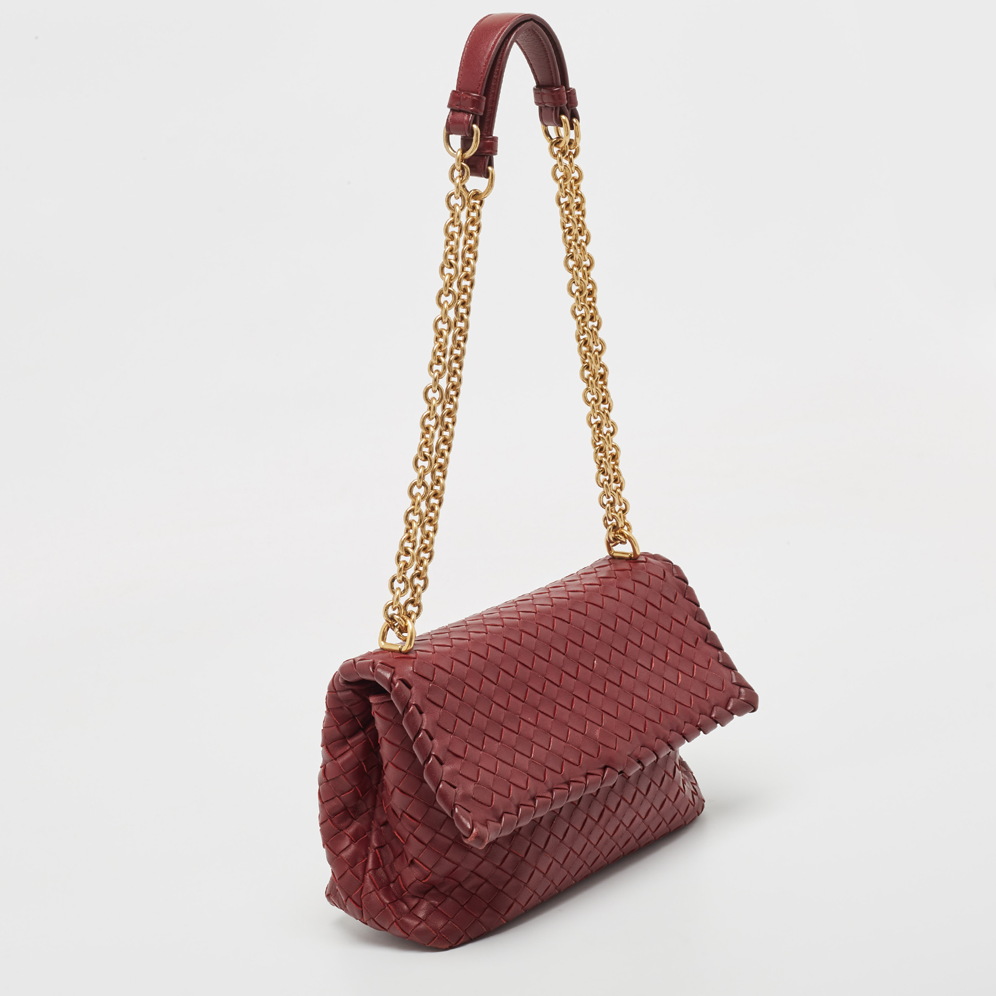 Bottega Veneta Red Intrecciato Leather Small Olimpia Shoulder Bag