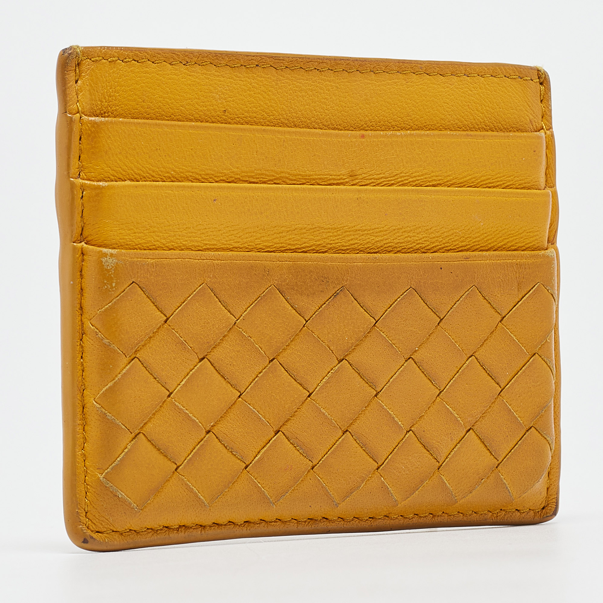 Bottega Veneta Mustard Intrecciato Leather Card Holder