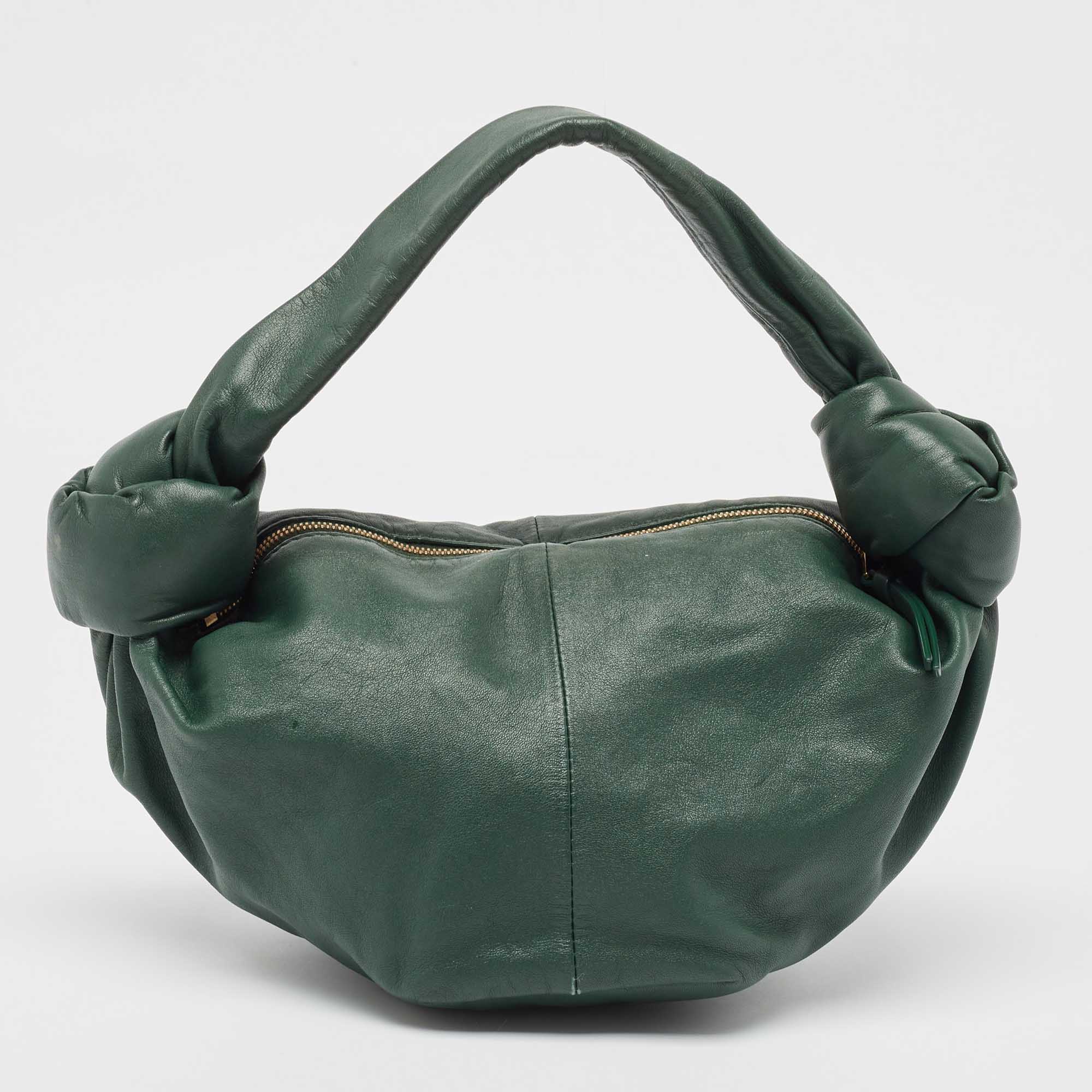 Bottega veneta dark green leather double knot bag