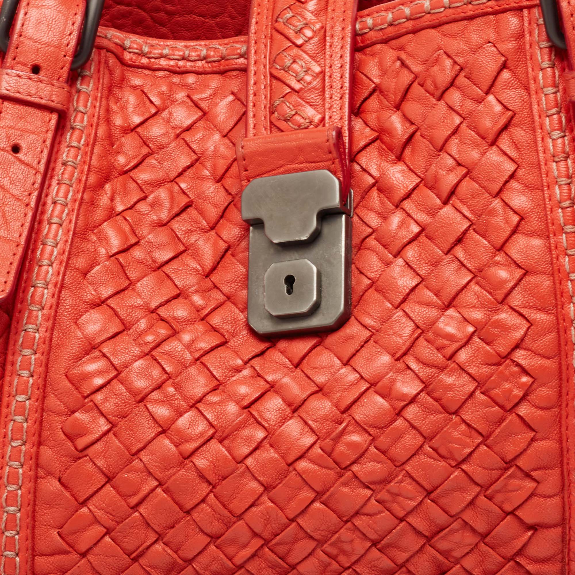 Bottega Veneta Red Intrecciato Leather Large Roma Stitch Tote