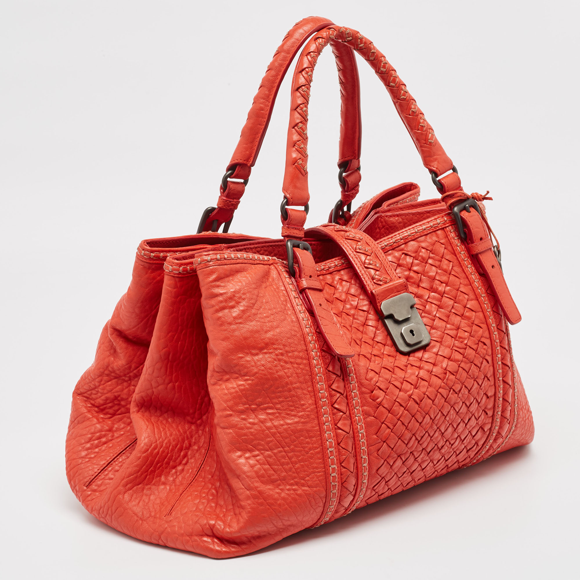 Bottega Veneta Red Intrecciato Leather Large Roma Stitch Tote