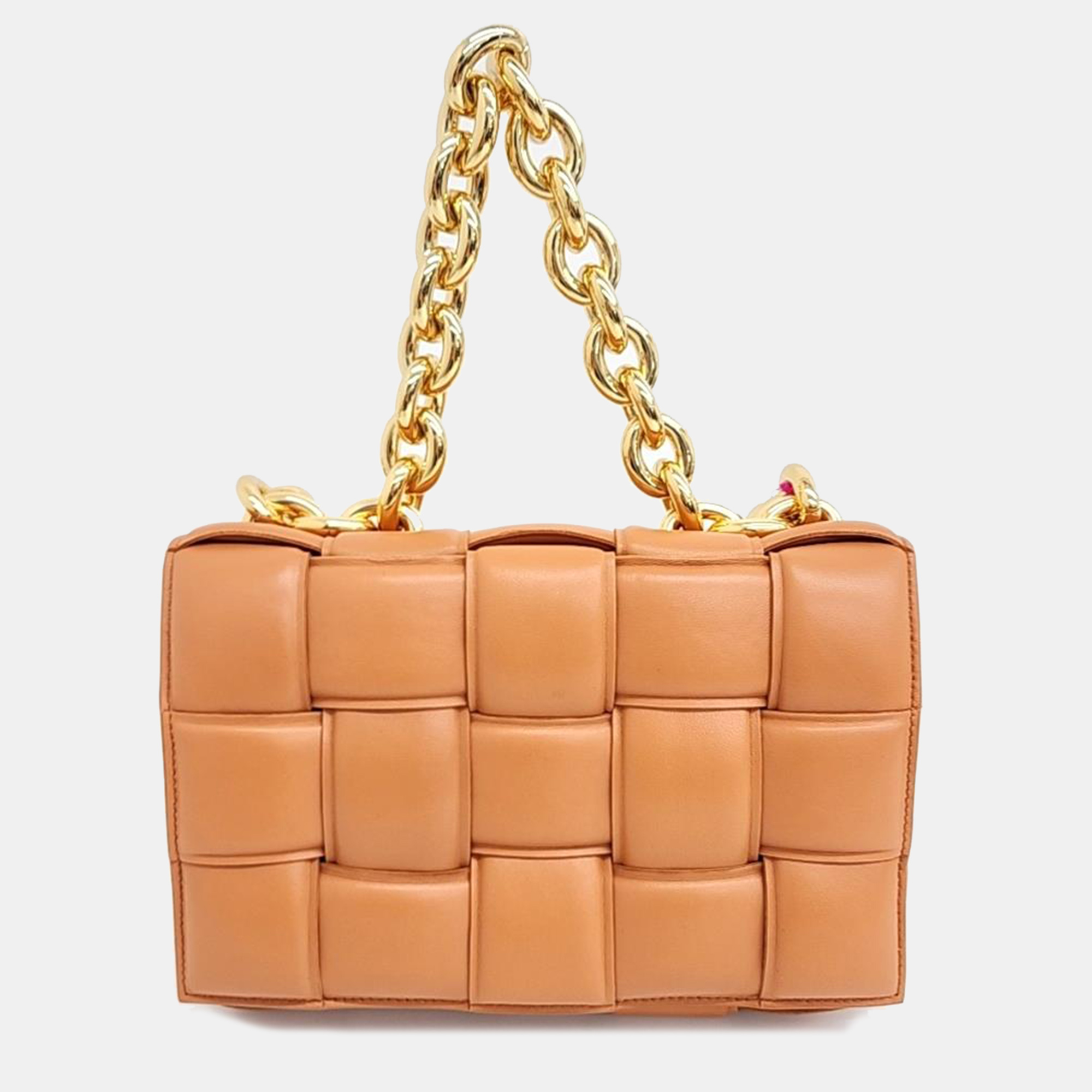 Bottega veneta orange leather padded cassette chain shoulder bag