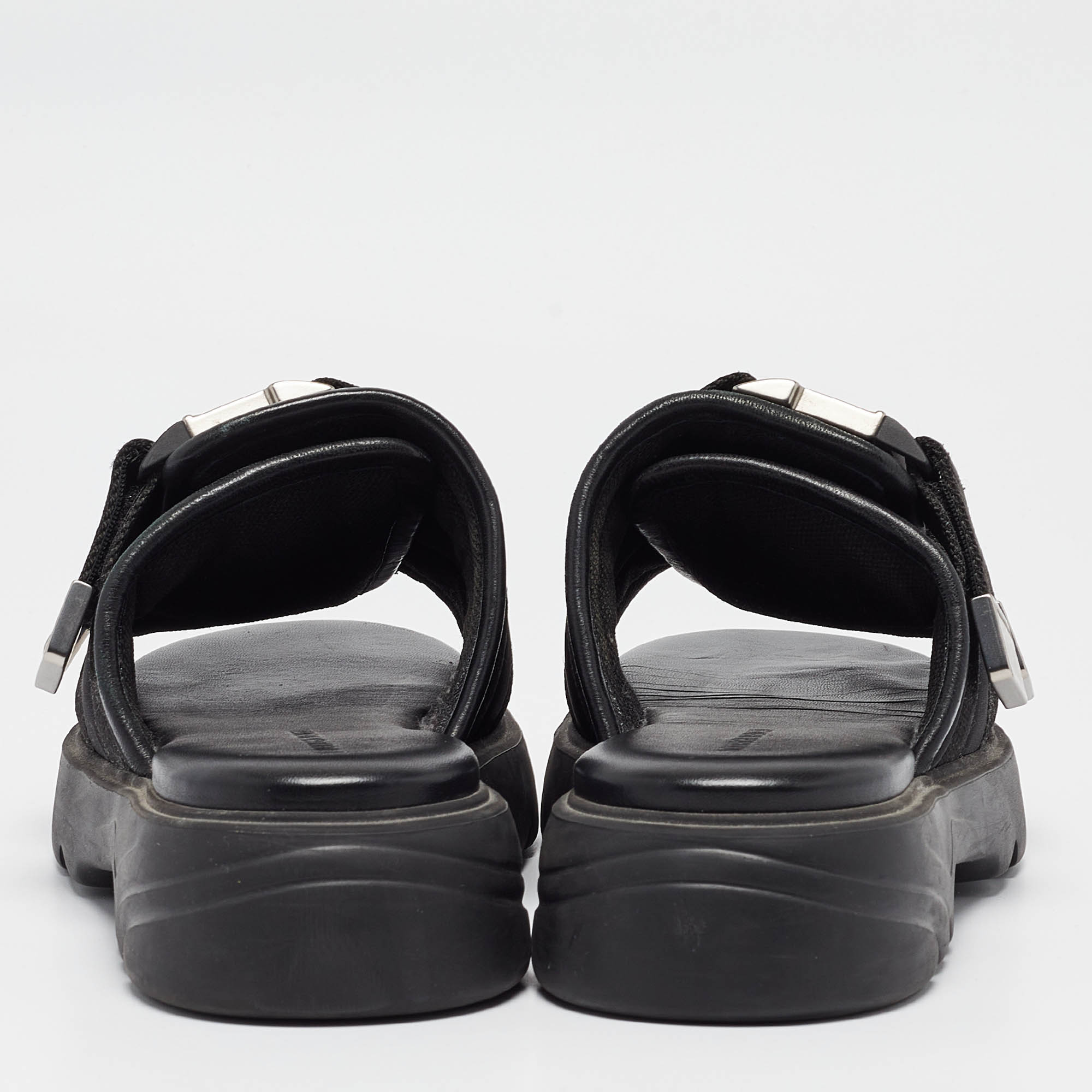 Bottega Veneta Black Leather And Nylon Flash Bomber Open-Toe Sandals Size 39