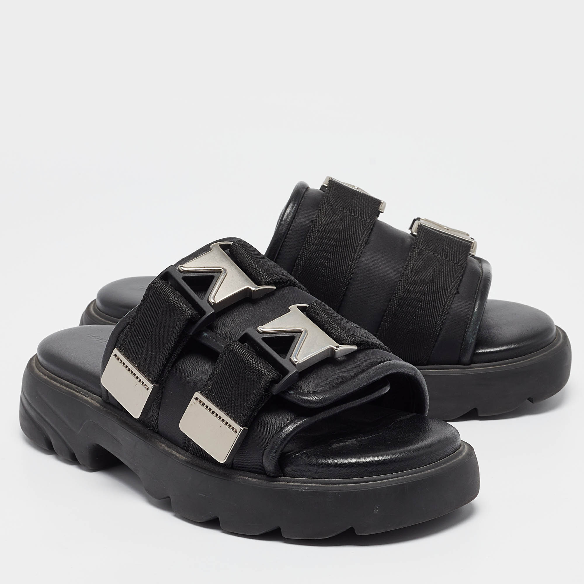 Bottega Veneta Black Leather And Nylon Flash Bomber Open-Toe Sandals Size 39