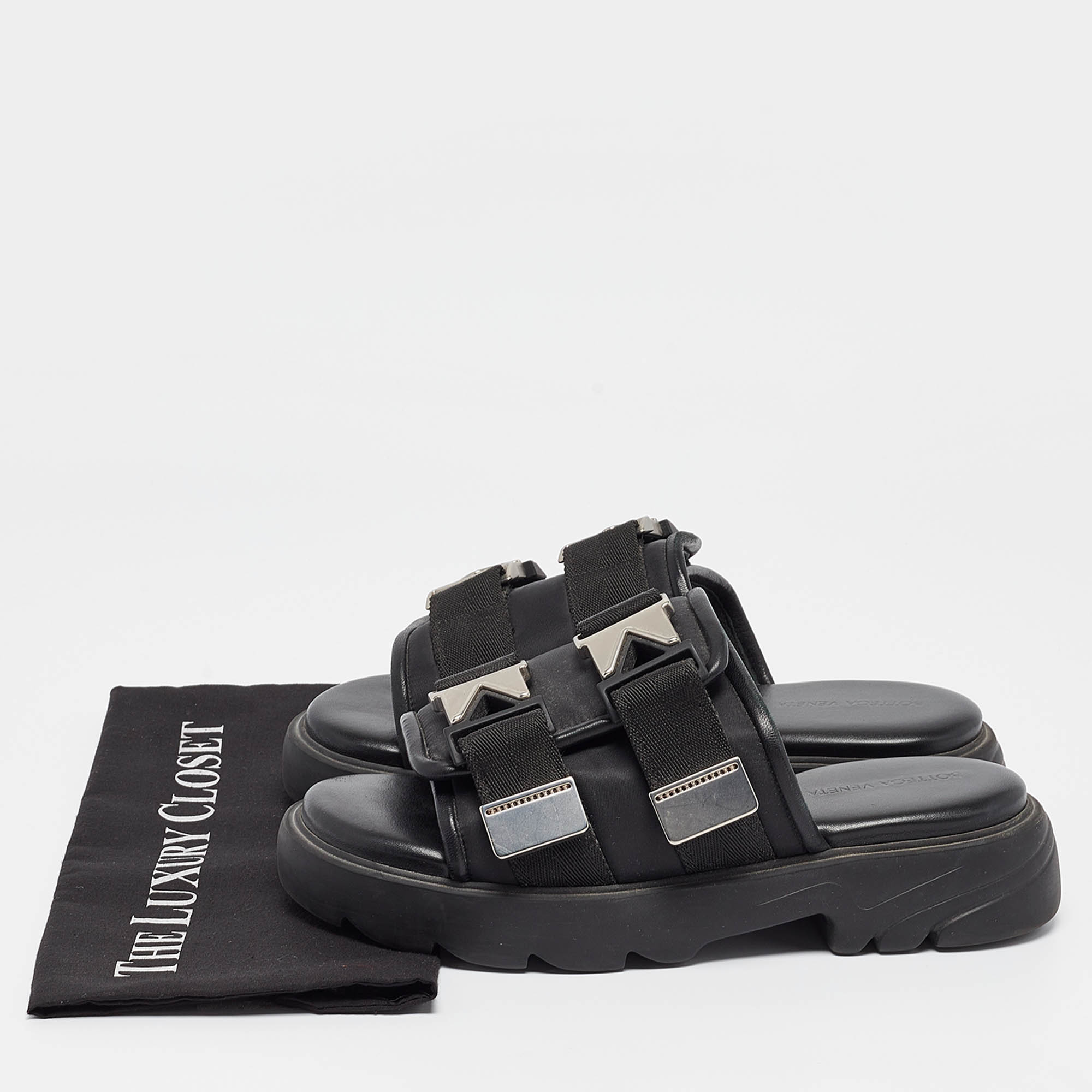 Bottega Veneta Black Leather And Nylon Flash Bomber Open-Toe Sandals Size 39