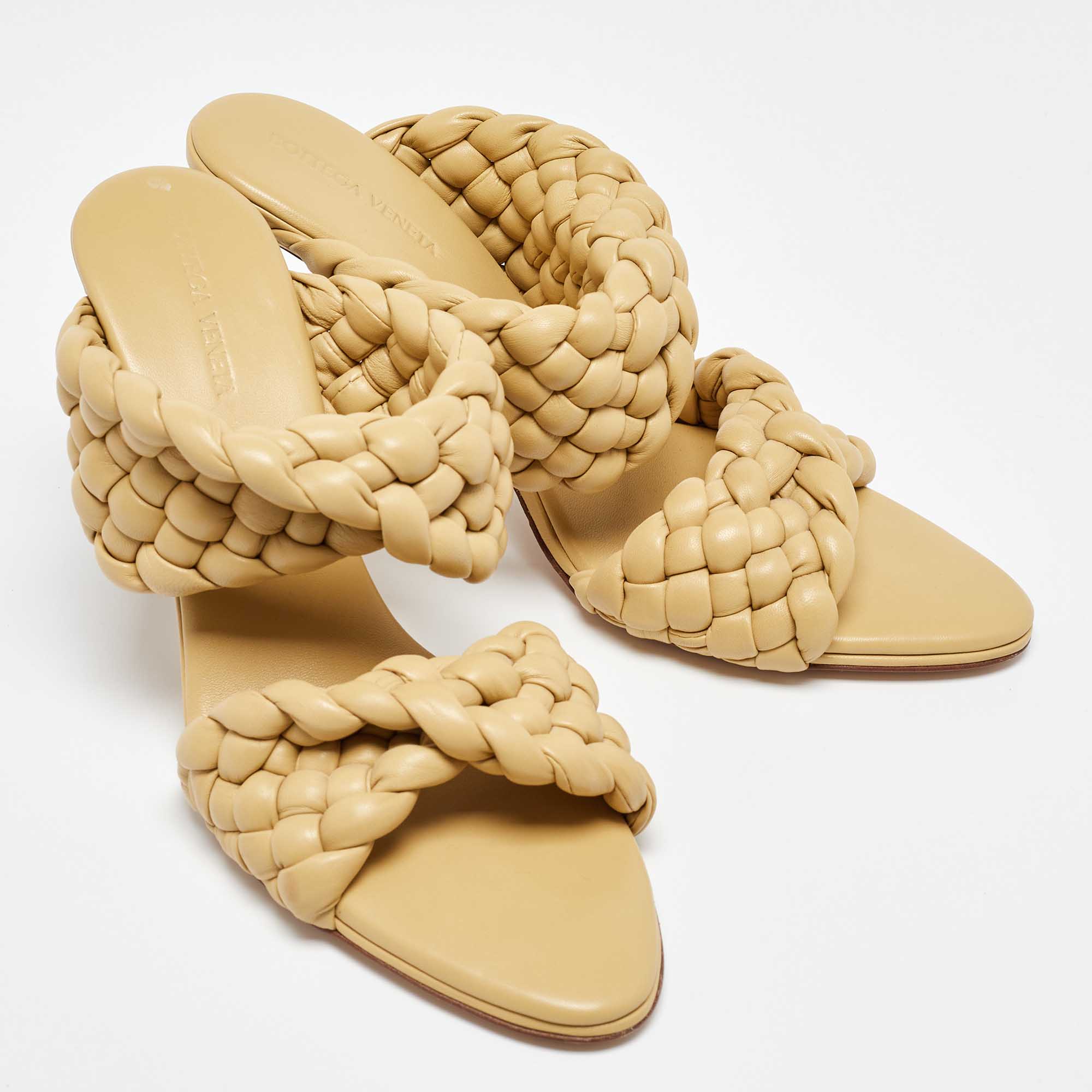 Bottega Veneta Yellow Leather Braided Accents Slides Size 41