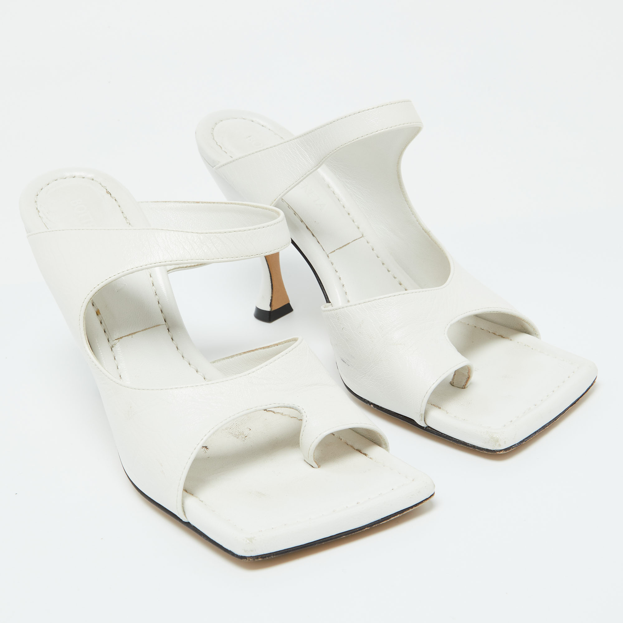 Bottega Veneta White Leather Thong Slide Sandals Size 37.5