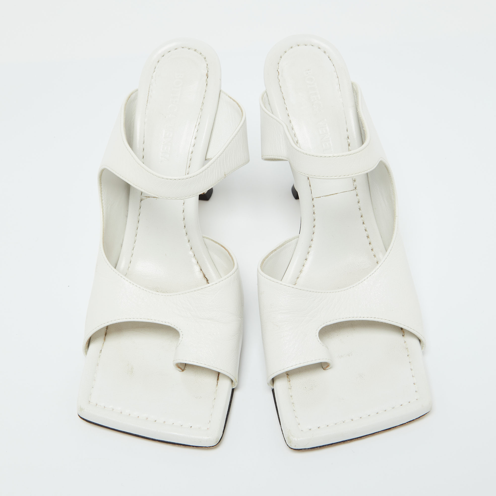 Bottega Veneta White Leather Thong Slide Sandals Size 37.5