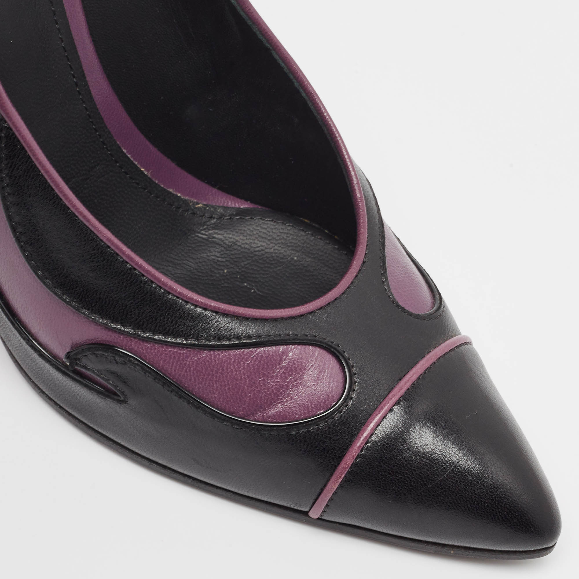 Bottega Veneta Black/Purple Leather Lasercut Pumps Size 37.5