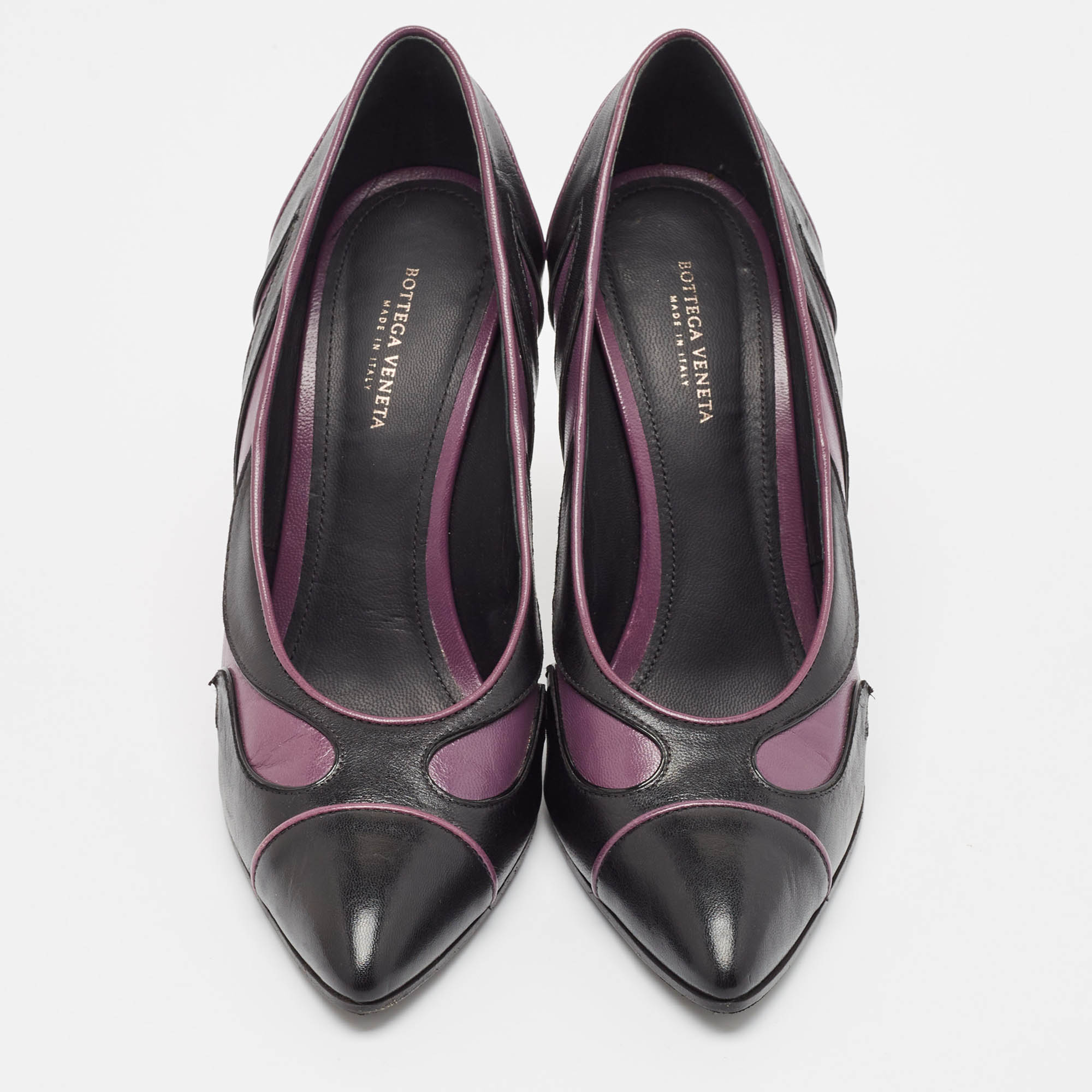 Bottega Veneta Black/Purple Leather Lasercut Pumps Size 37.5