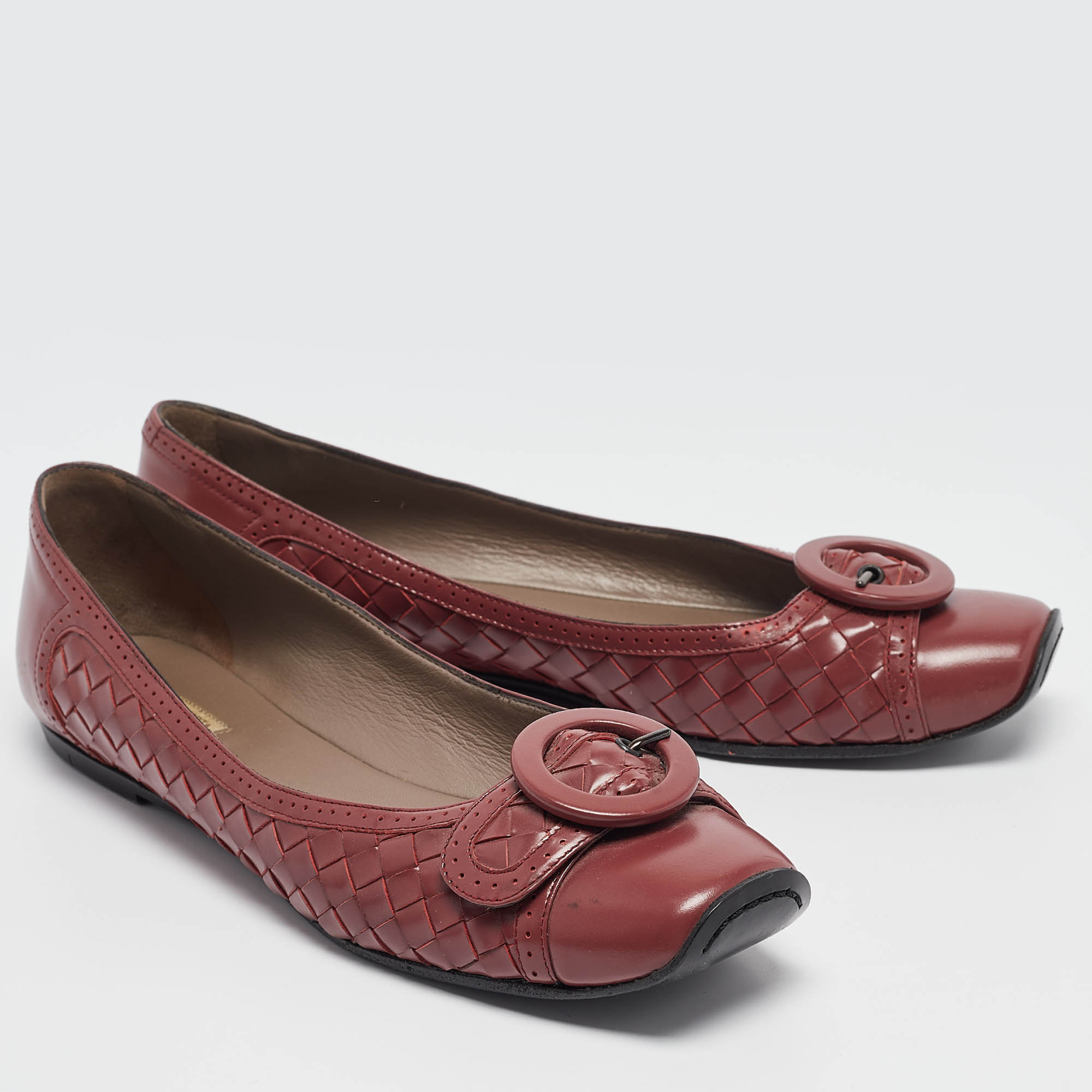 Bottega Veneta Brown Leather Buckle Ballet Flats Size 40