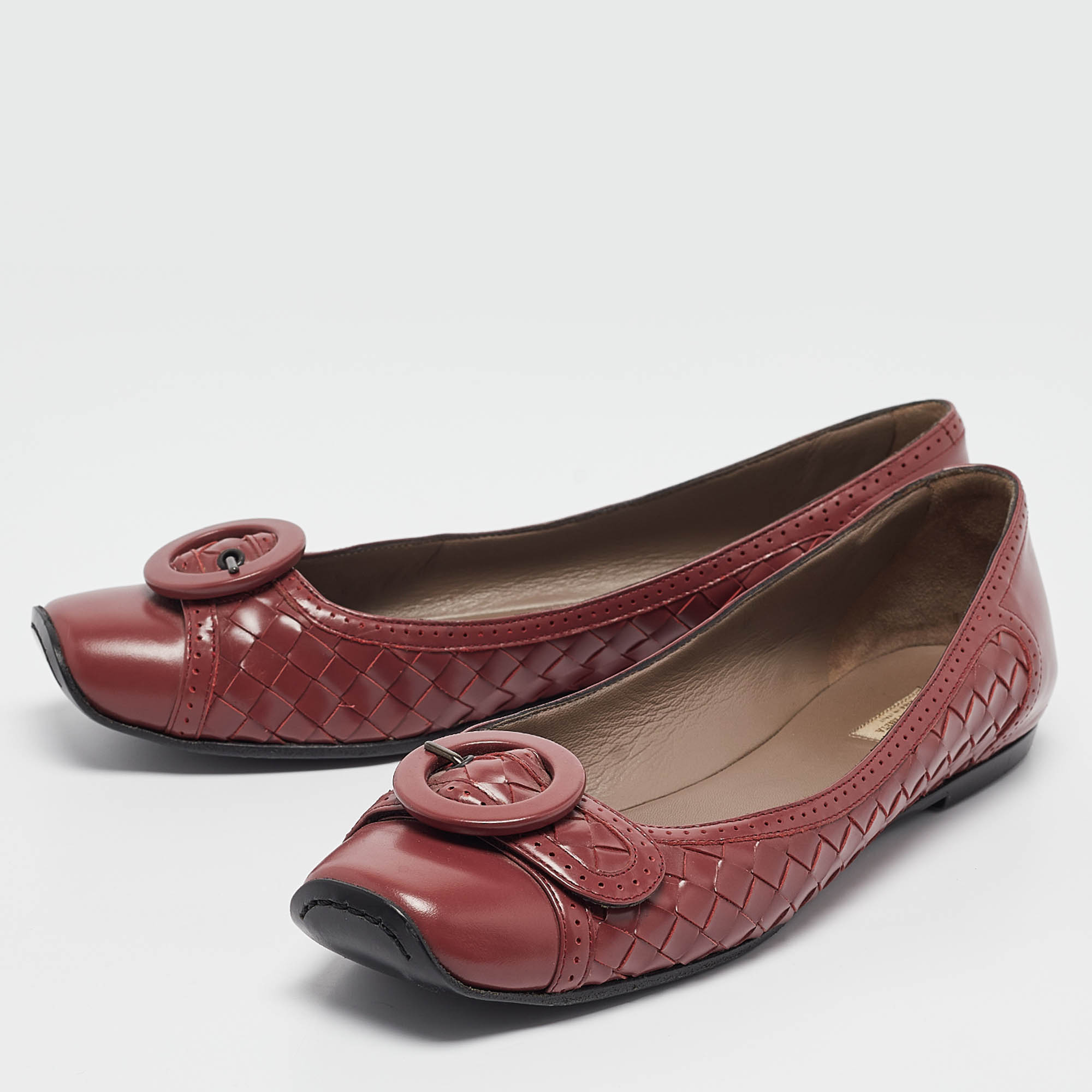 Bottega Veneta Brown Leather Buckle Ballet Flats Size 40