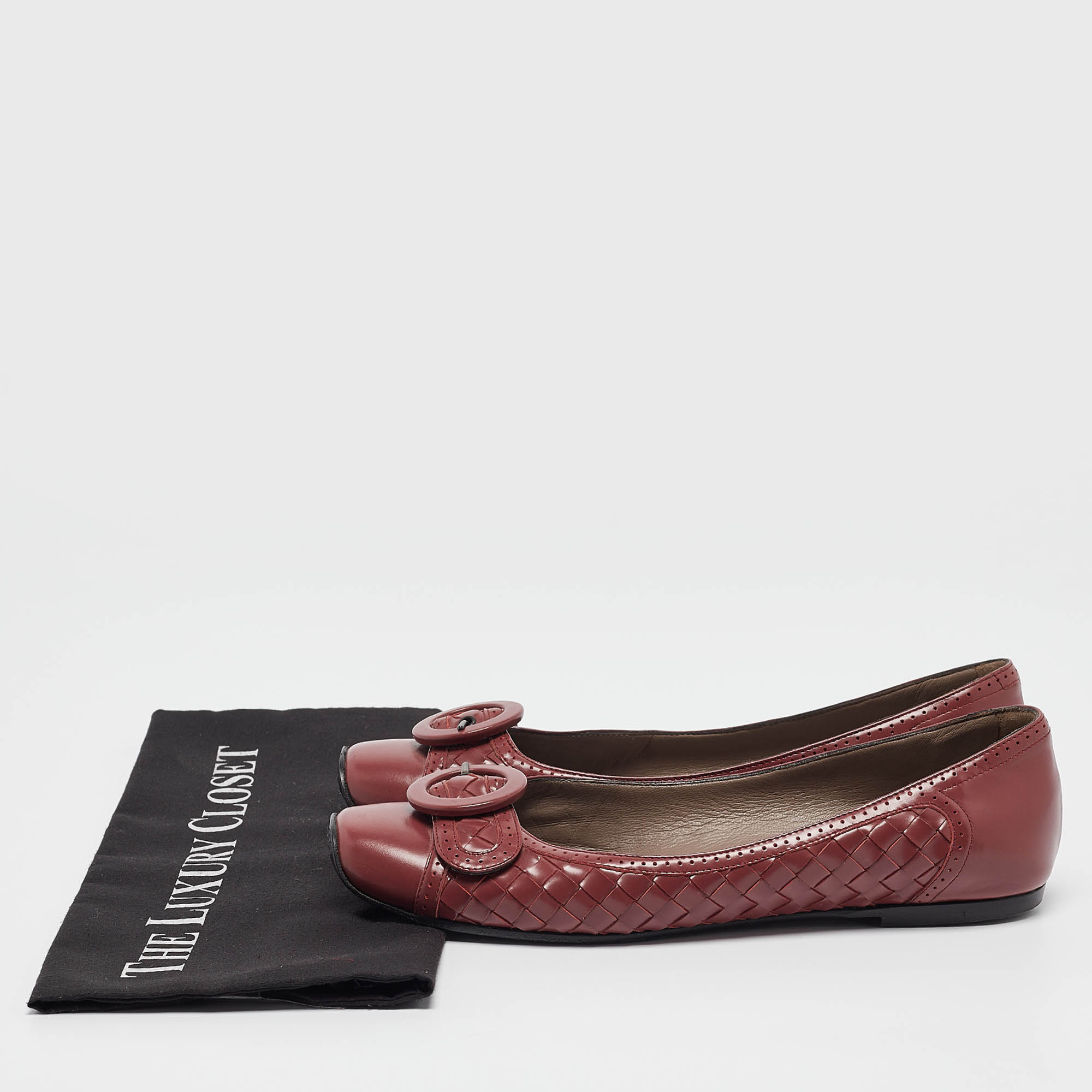 Bottega Veneta Brown Leather Buckle Ballet Flats Size 40