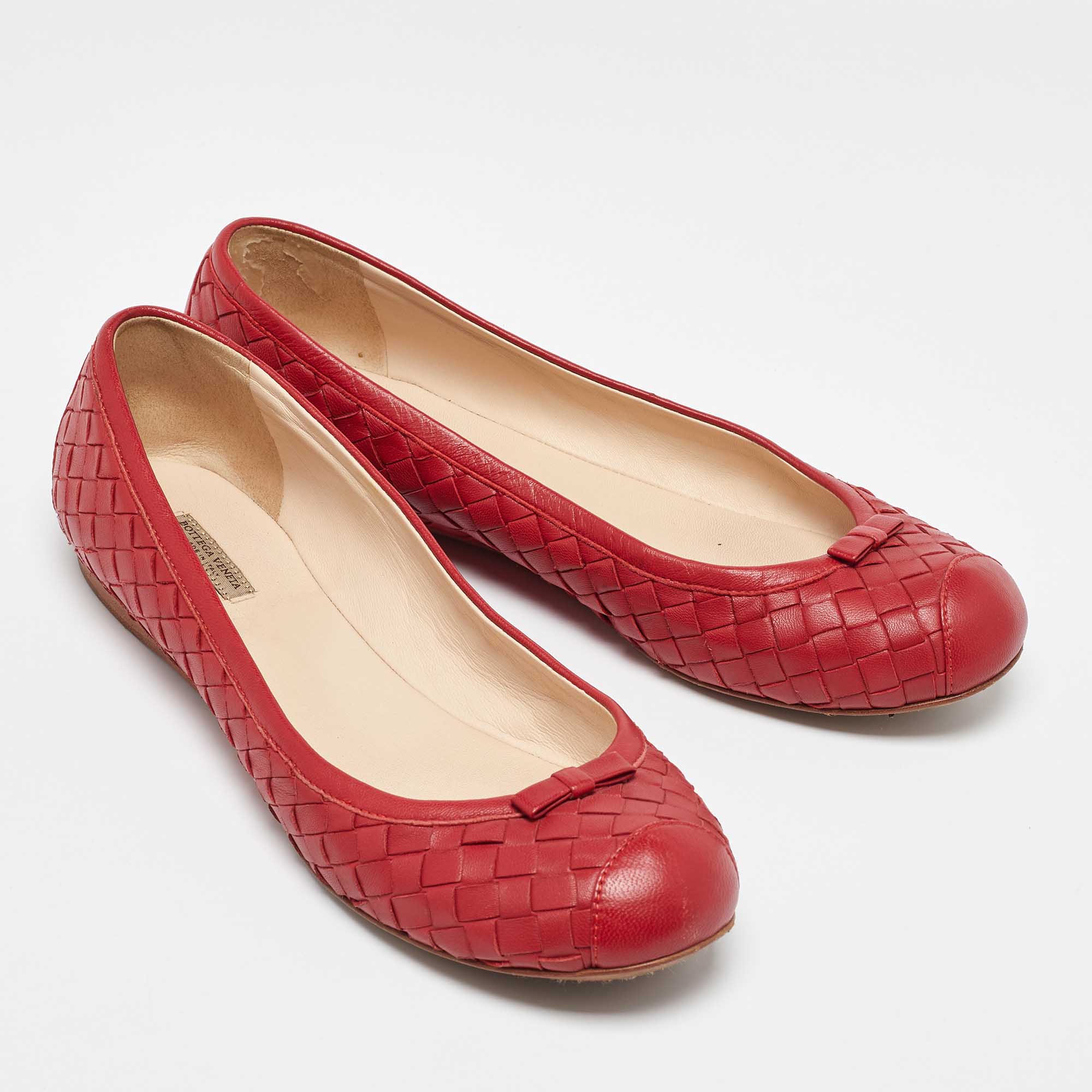 Bottega Veneta Red Intrecciato Leather Ballet Flats Size 38