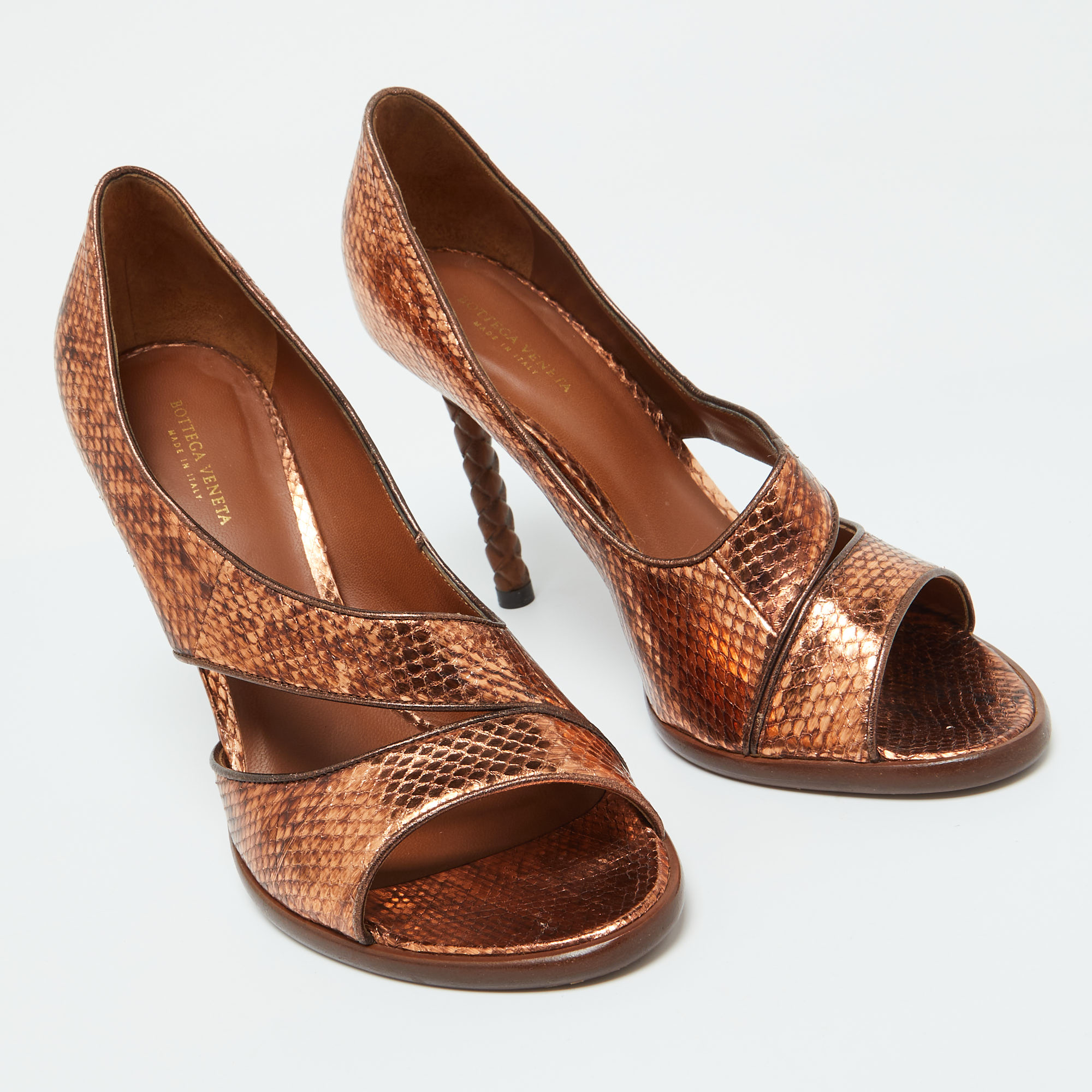 Bottega Veneta Metallic Copper Snakeskin Embossed Leather Pumps Size 38