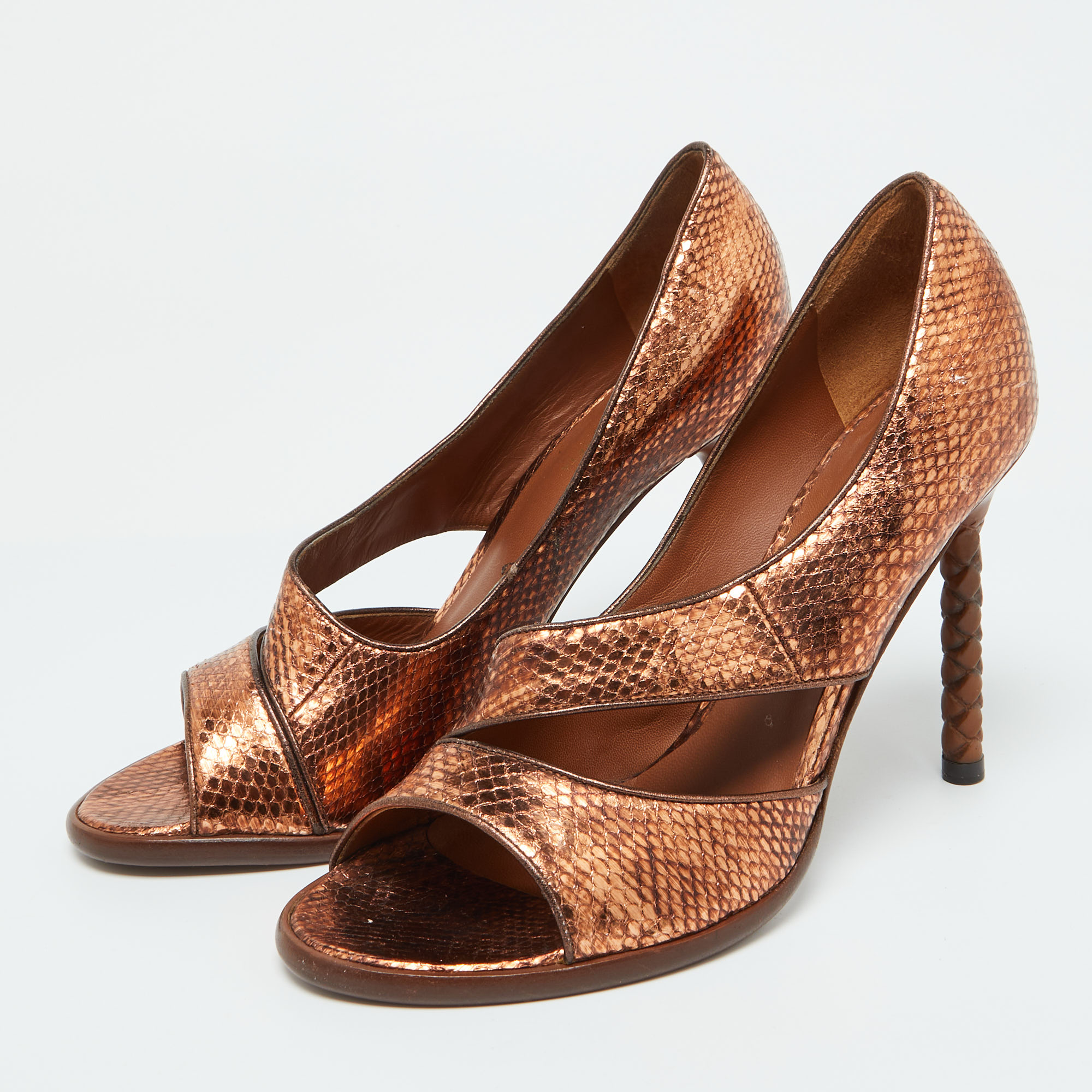 Bottega Veneta Metallic Copper Snakeskin Embossed Leather Pumps Size 38