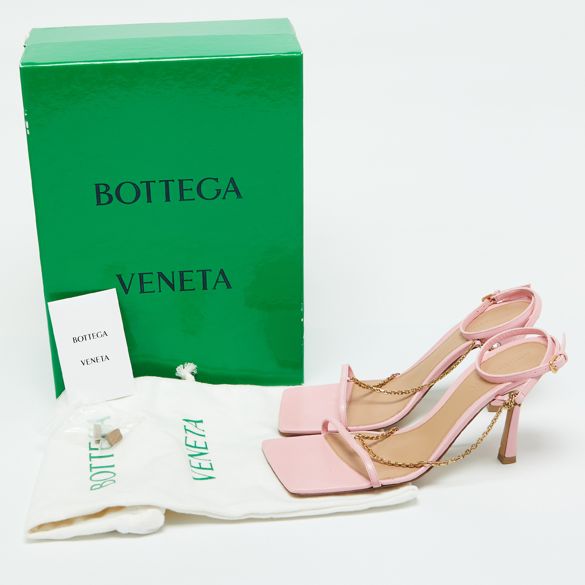 Bottega Veneta Pink Leather Chain Link T Strap Sandals Size 39