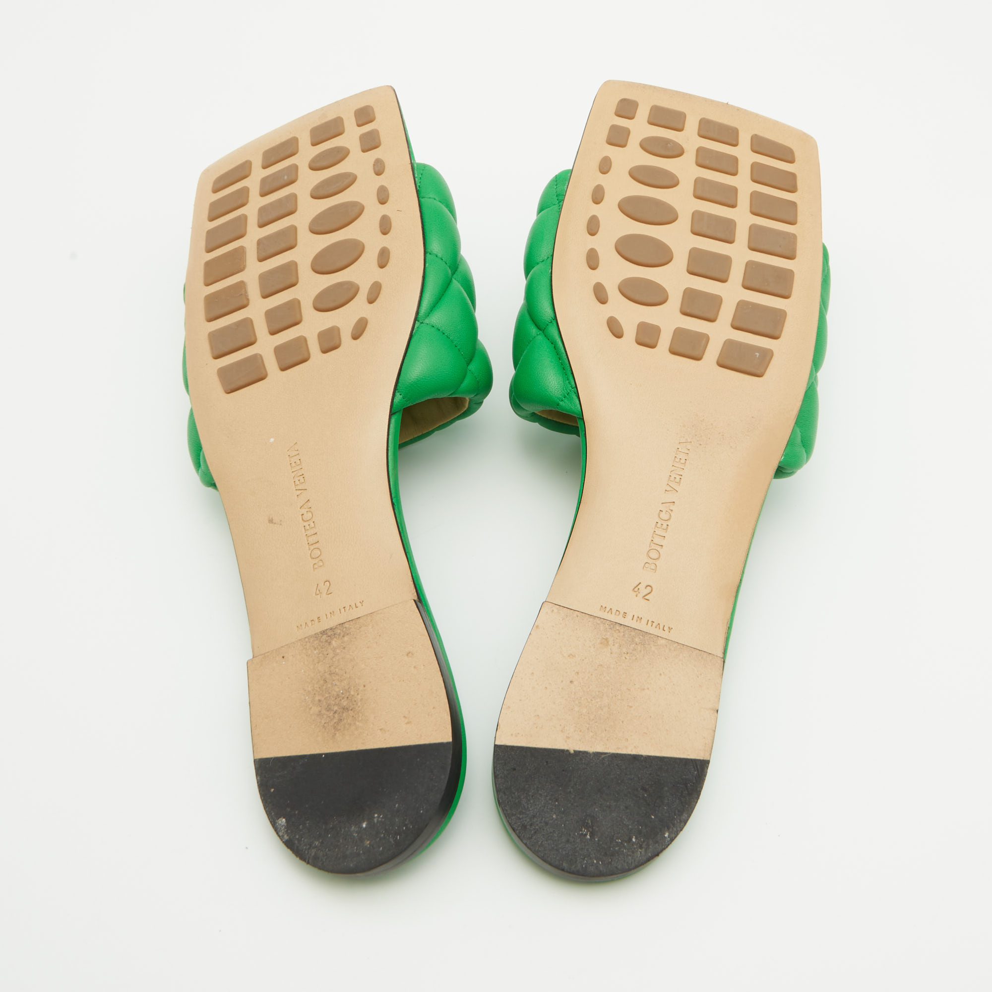 Bottega Veneta Green Quilted Leather Flat Slides Size 42