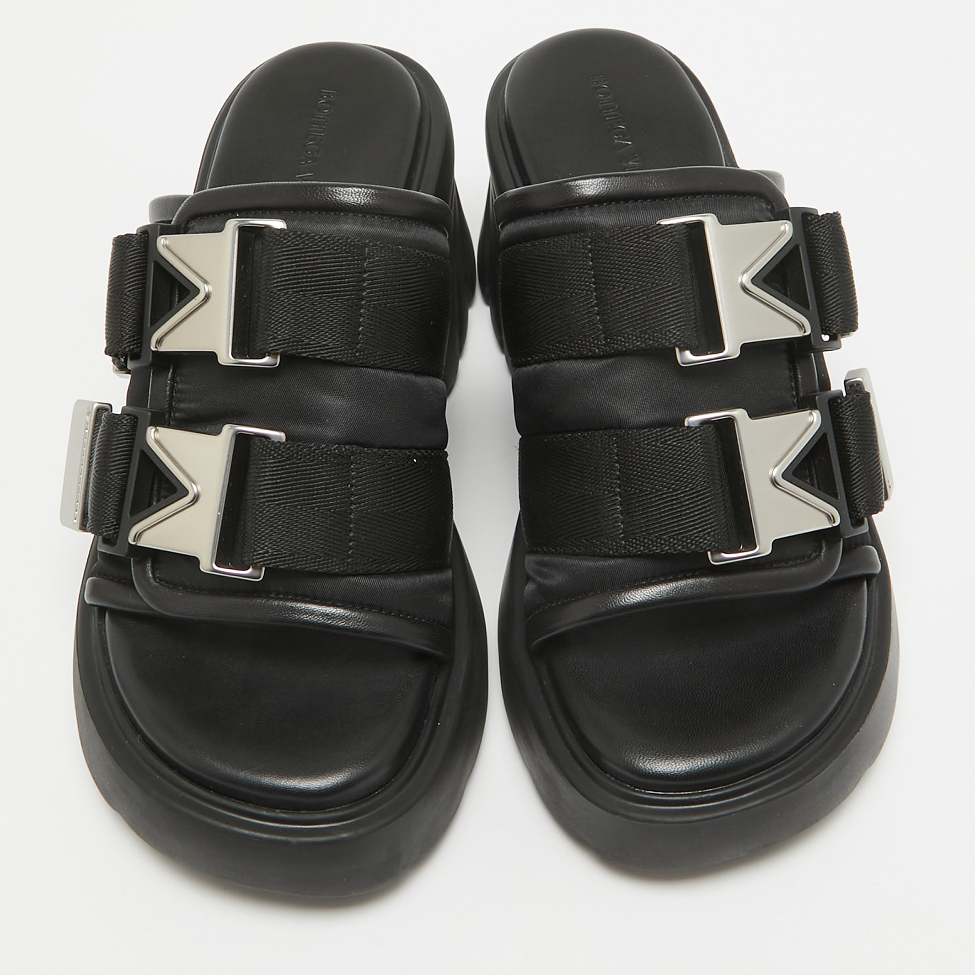 Bottega Veneta Black Leather And Nylon Flash Bomber Slide Sandals Size 38