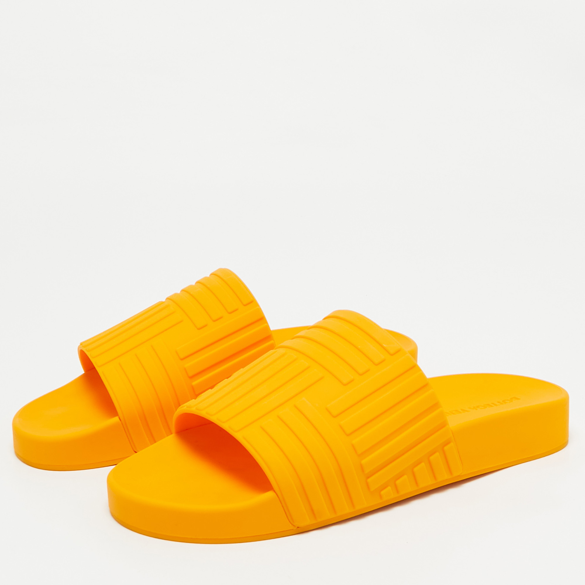 Bottega Veneta Orange Rubber Flat Slides Size 37