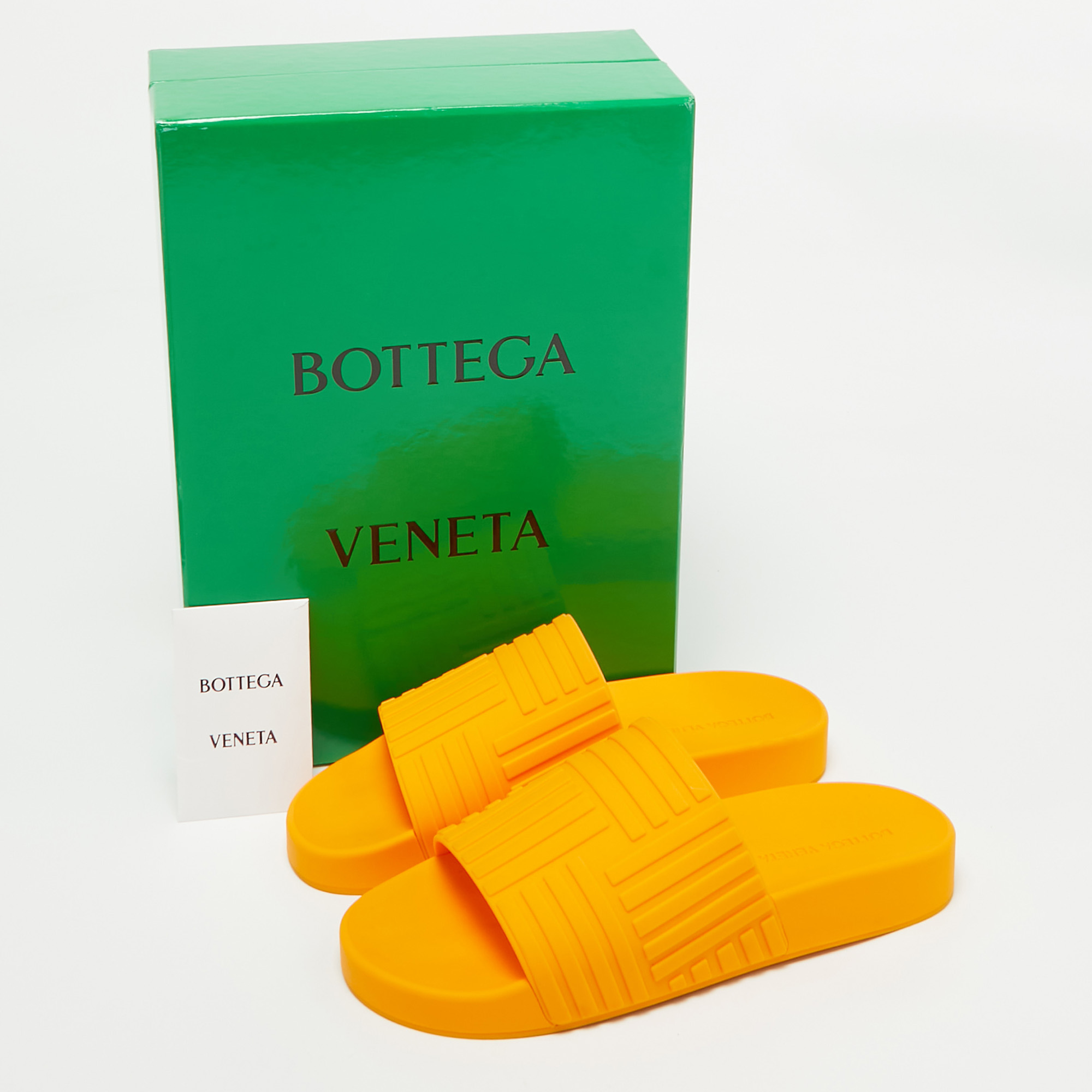 Bottega Veneta Orange Rubber Flat Slides Size 37