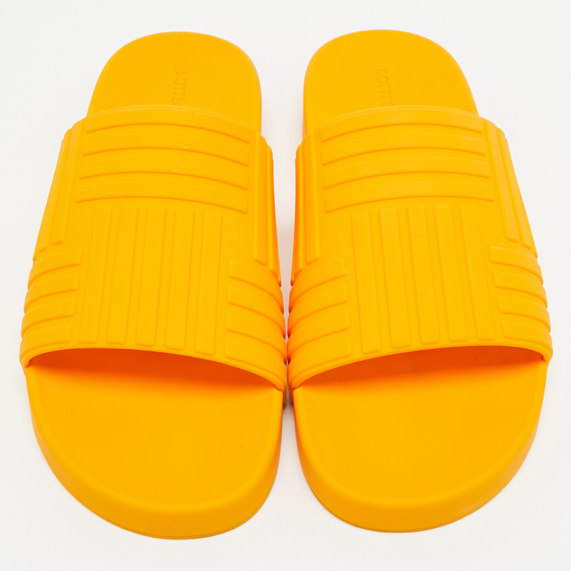 Bottega Veneta Orange Rubber Flat Slides Size 37