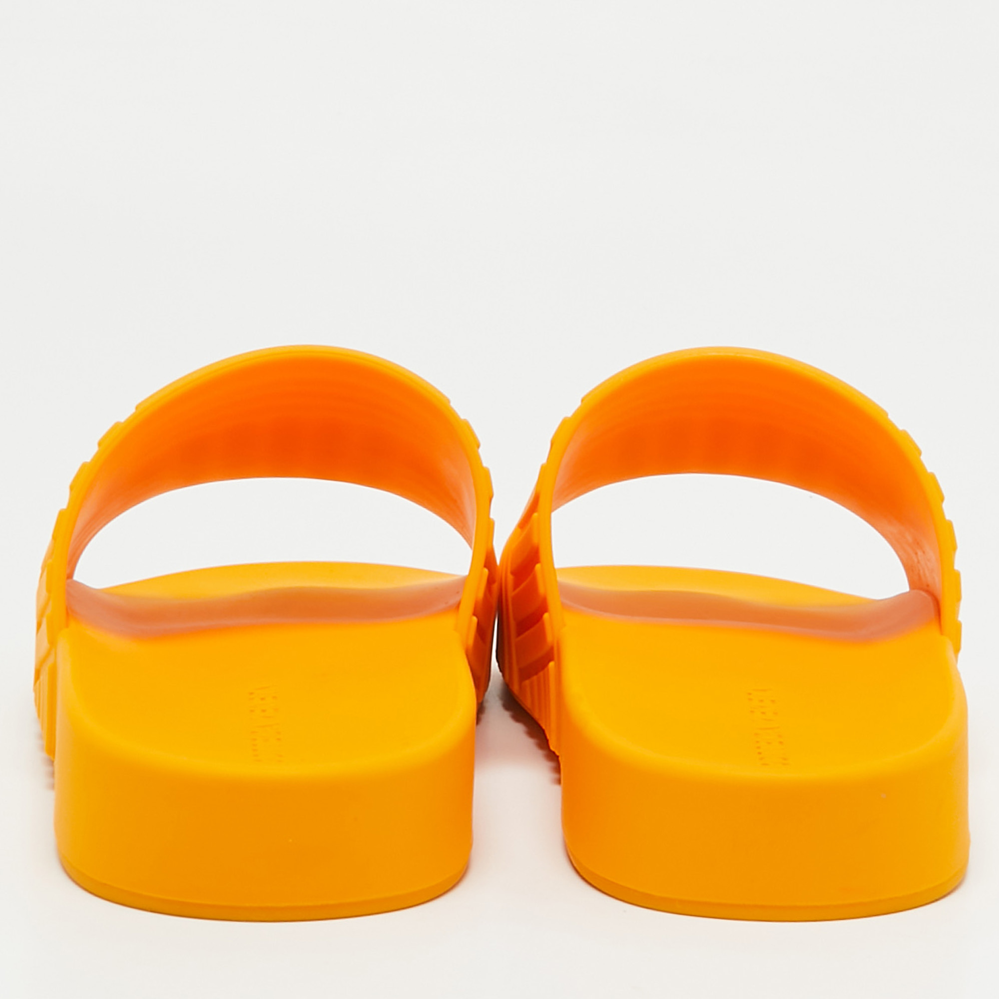 Bottega Veneta Orange Rubber Flat Slides Size 37