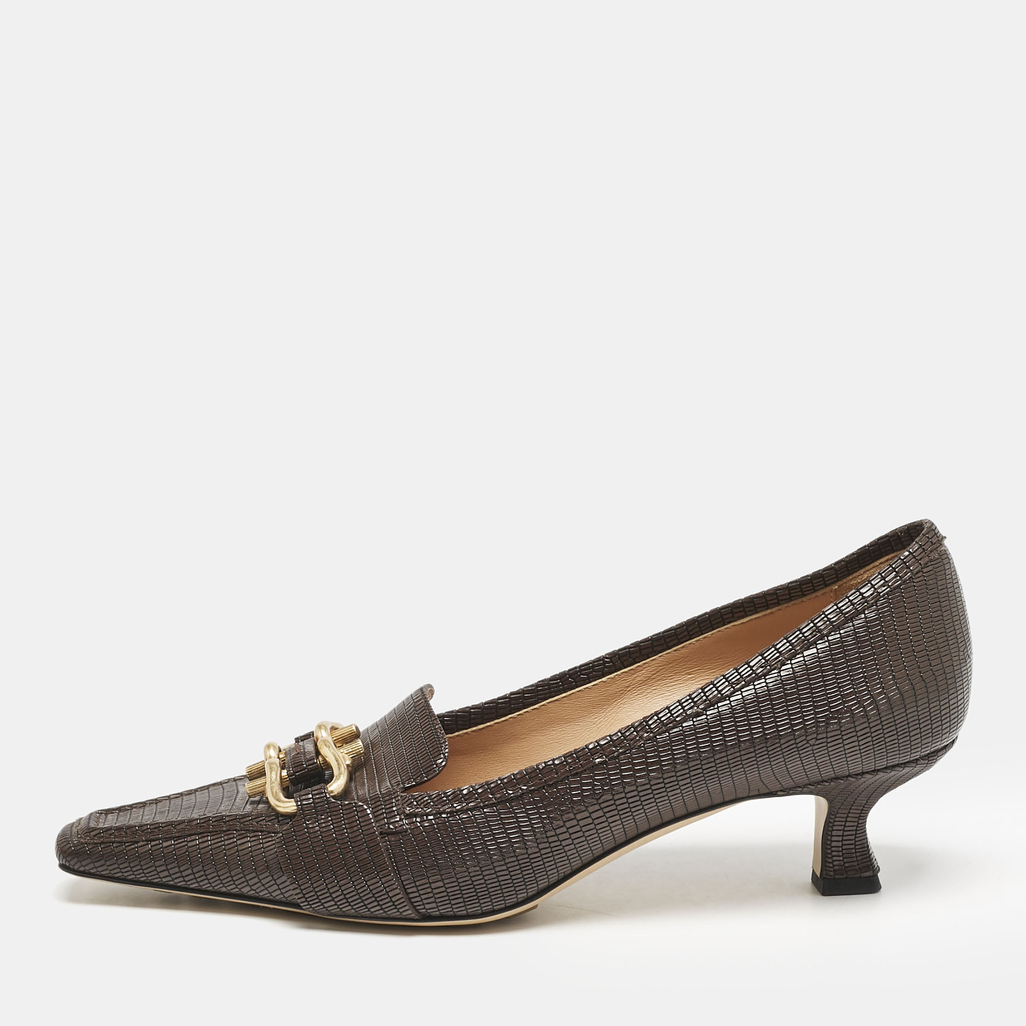 Bottega Veneta Brown Lizard Embossed Leather Madame Pumps Size
Bottega Veneta Brown Lizard Embossed Leather Madame Pumps Size