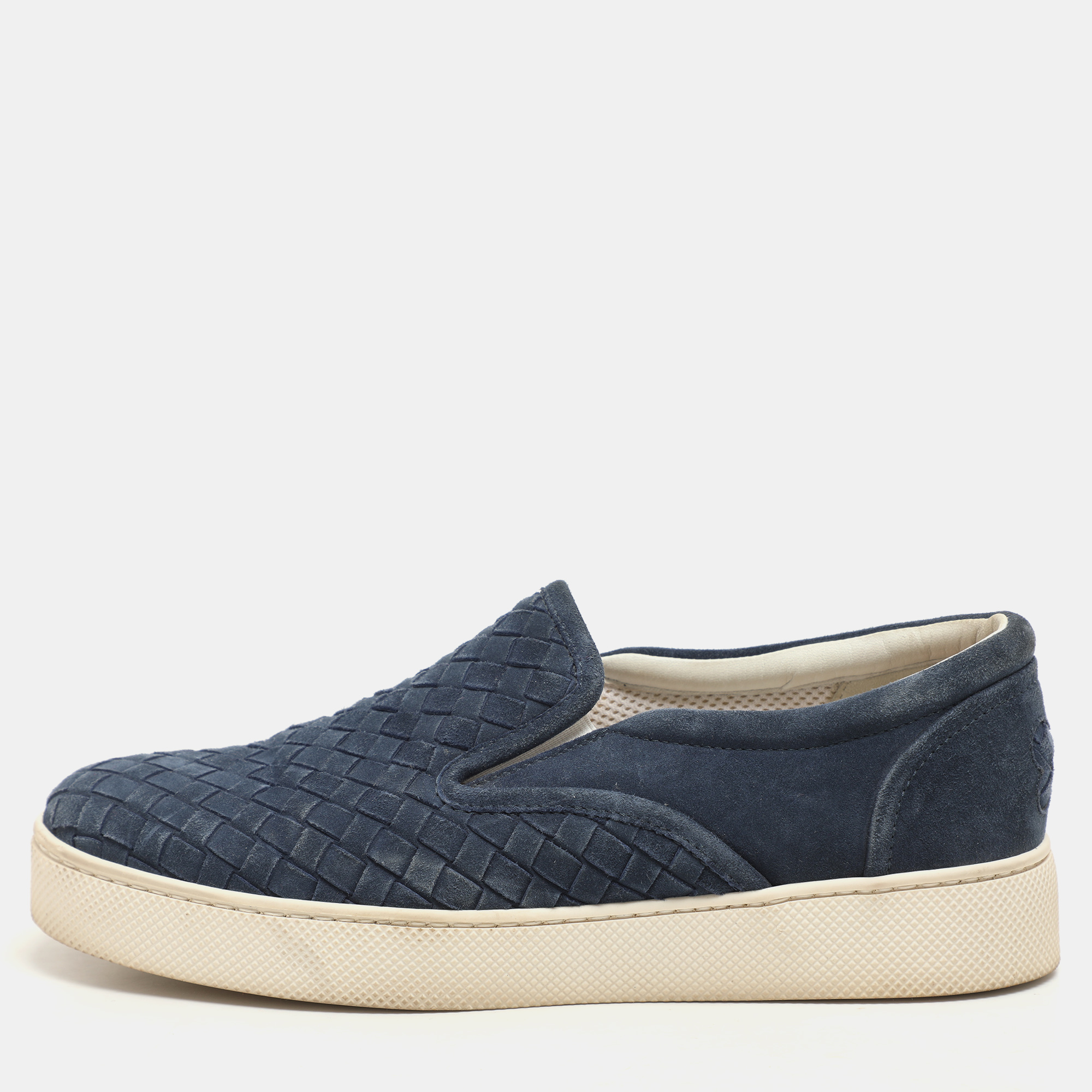 Bottega Veneta Navy Blue Intrecciato Suede Dodger Slip On Sneakers Size 36
Bottega Veneta Navy Blue Intrecciato Suede Dodger Slip On Sneakers Size 36