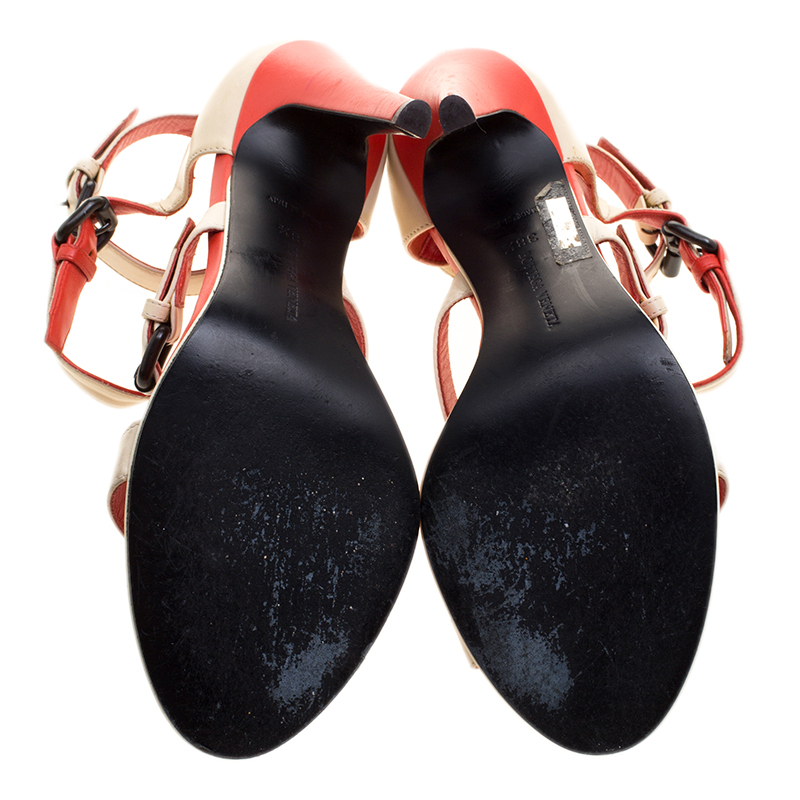 Bottega Veneta Cream Leather Ankle Strap Sandals Size 38.5