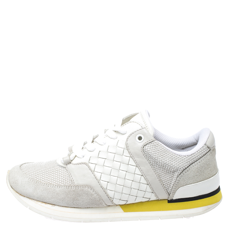 Bottega Veneta White Intrecciato Leather, Mesh and Suede Lace Up Sneakers Size
Bottega Veneta White Intrecciato Leather, Mesh and Suede Lace Up Sneakers Size