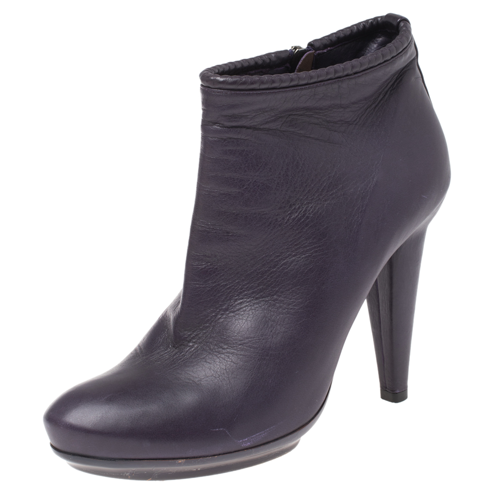 Image of Bottega Veneta Purple Leather Ankle Boots Size
