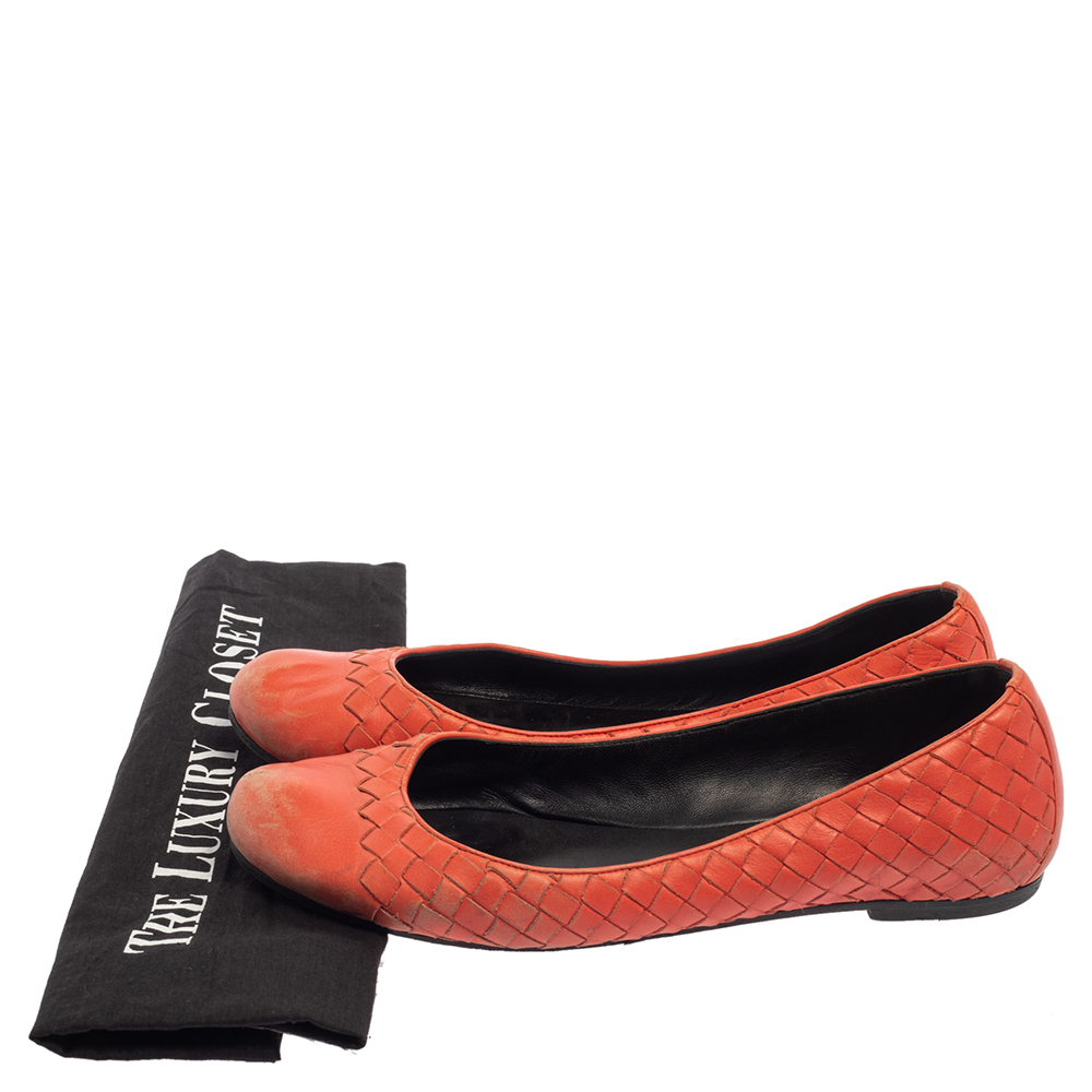 Bottega Veneta Orange Intrecciato Leather Ballet Flats Size 39