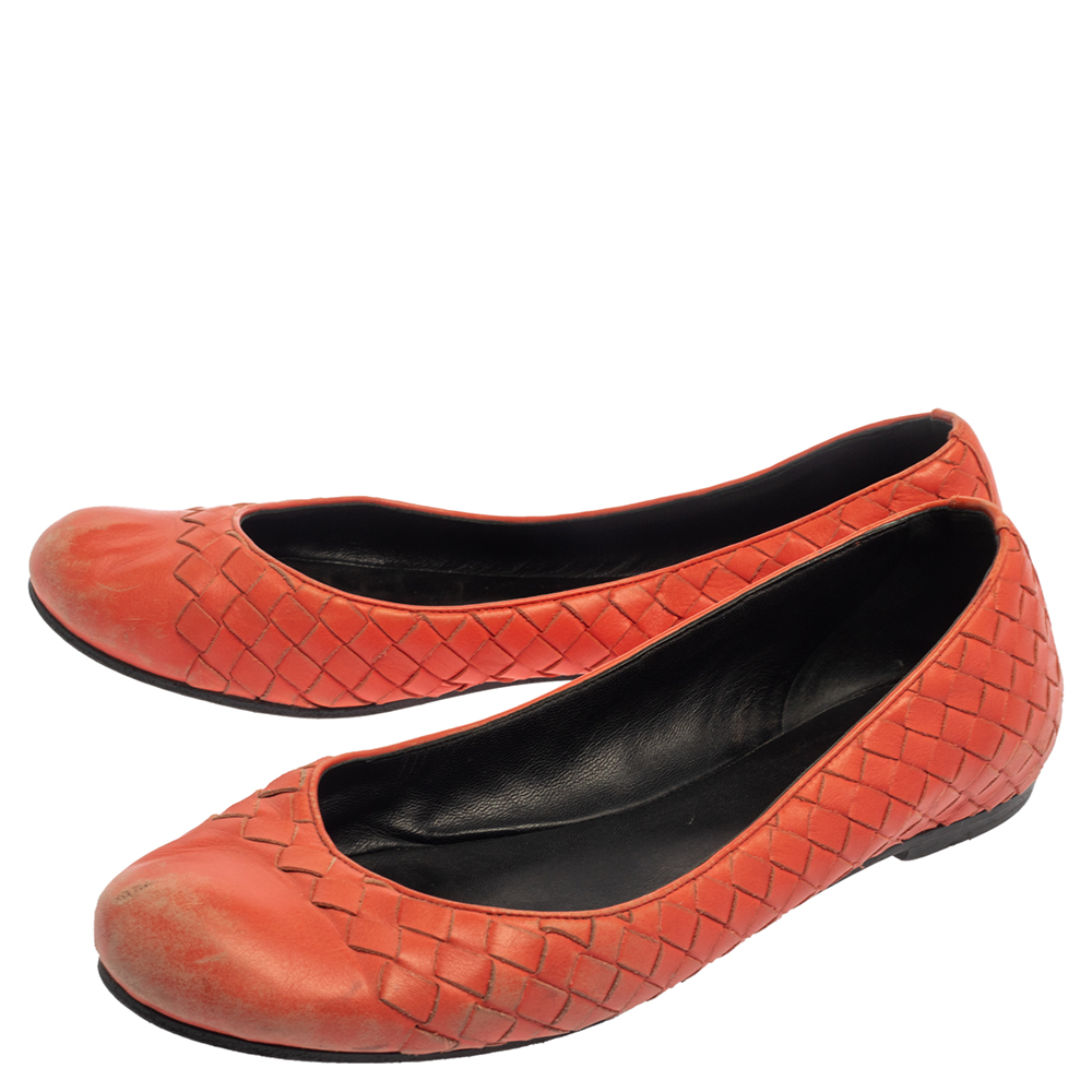 Bottega Veneta Orange Intrecciato Leather Ballet Flats Size 39