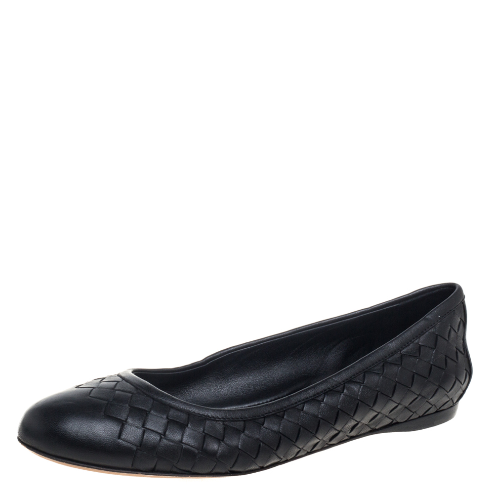 Bottega Veneta Black Intercciato Leather Ballet Flats Size 36.5