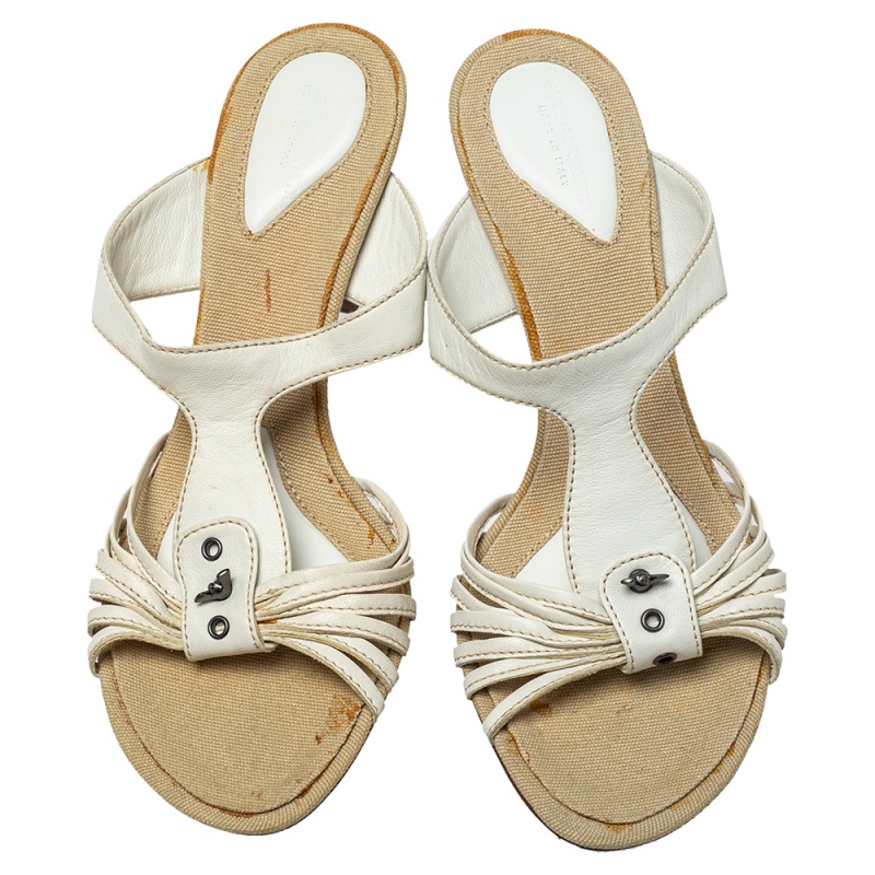 Bottega Veneta White Leather Strappy Sandals Size 36