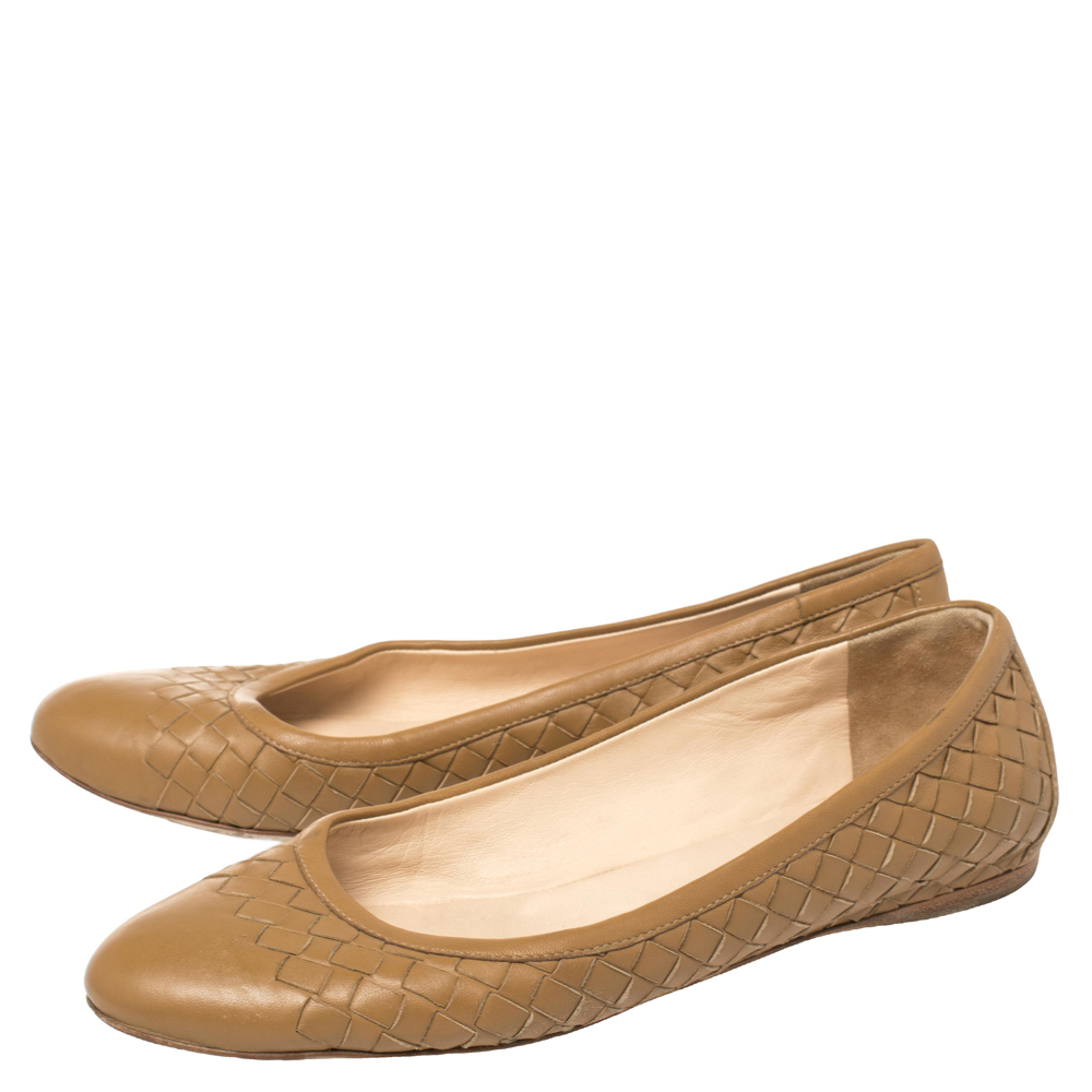 Bottega Veneta Brown Intrecciato Leather Ballet Flats Size 37.5