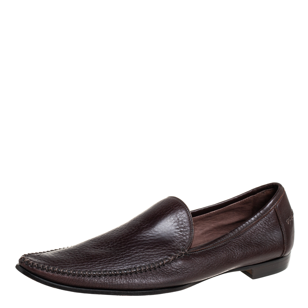 Bottega veneta brown leather pointed toe loafers size 41