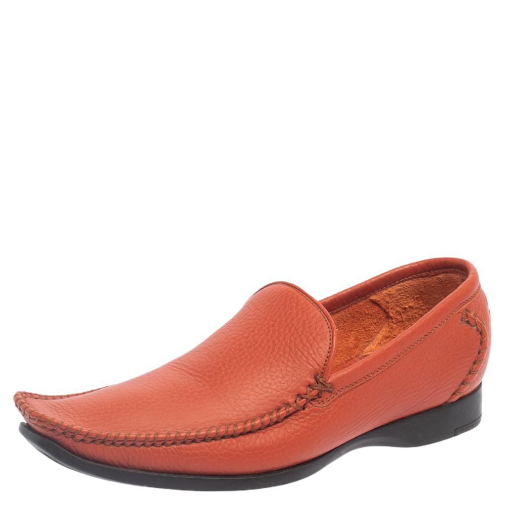 Bottega Veneta Orange Leather Pointed Toe Slip On Loafers Size 37