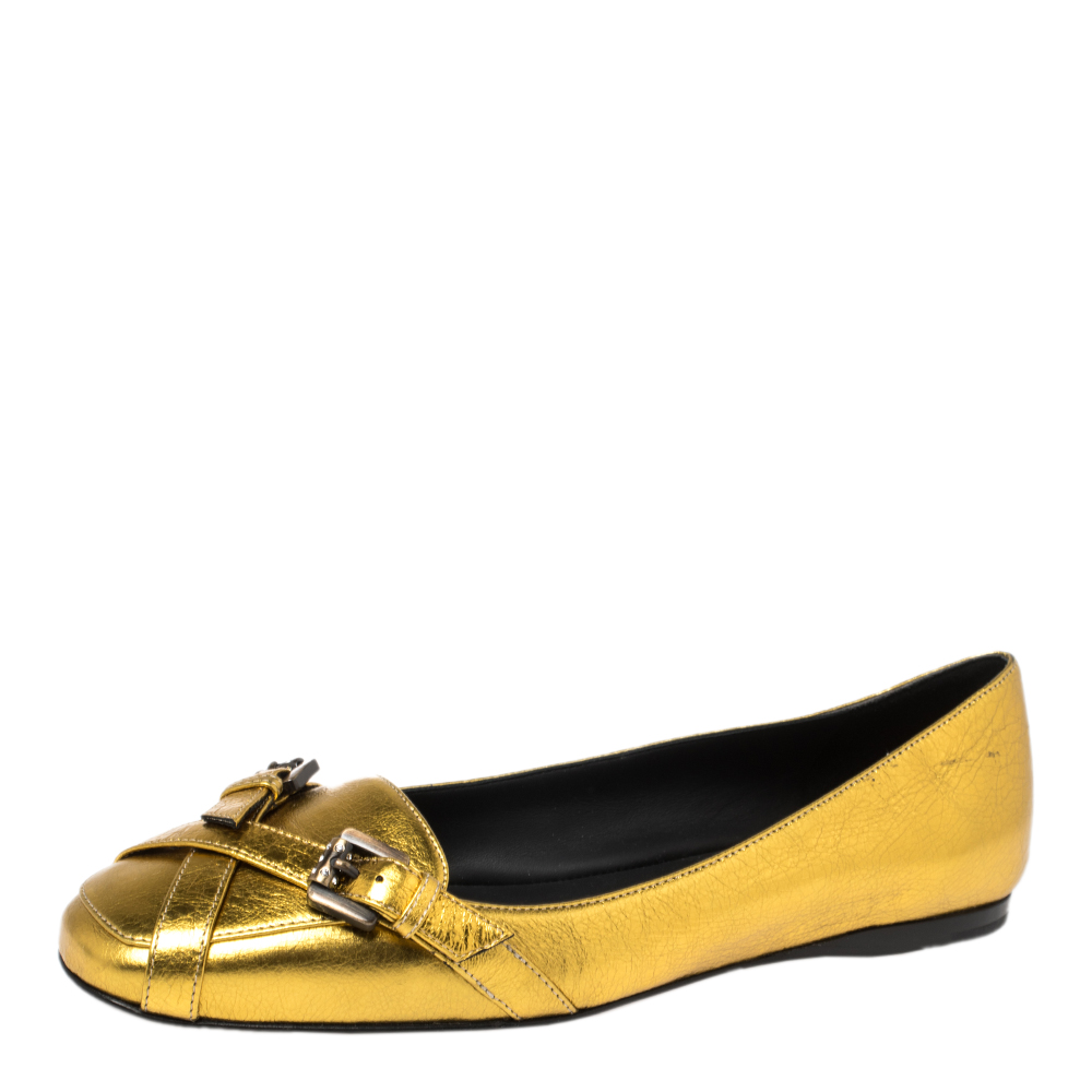 Bottega Veneta Gold Leather Ballet Flats Size 38