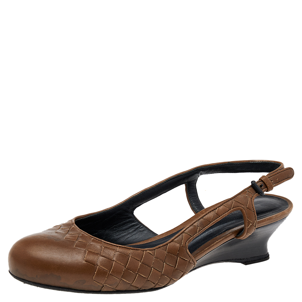 Bottega veneta brown intrecciato leather slingback sandals size 38