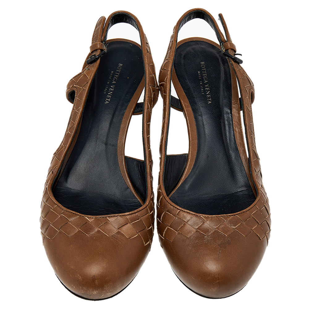 Bottega Veneta Brown Intrecciato Leather Slingback Sandals Size 38
