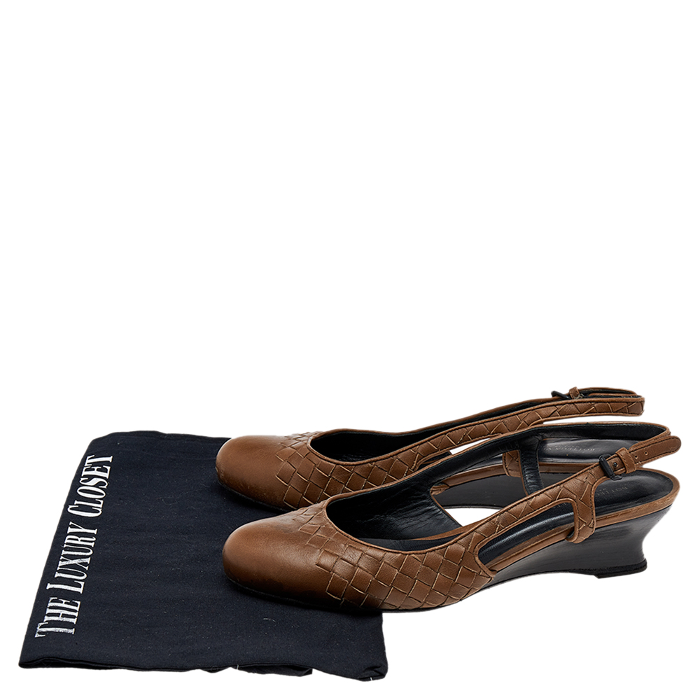 Bottega Veneta Brown Intrecciato Leather Slingback Sandals Size 38