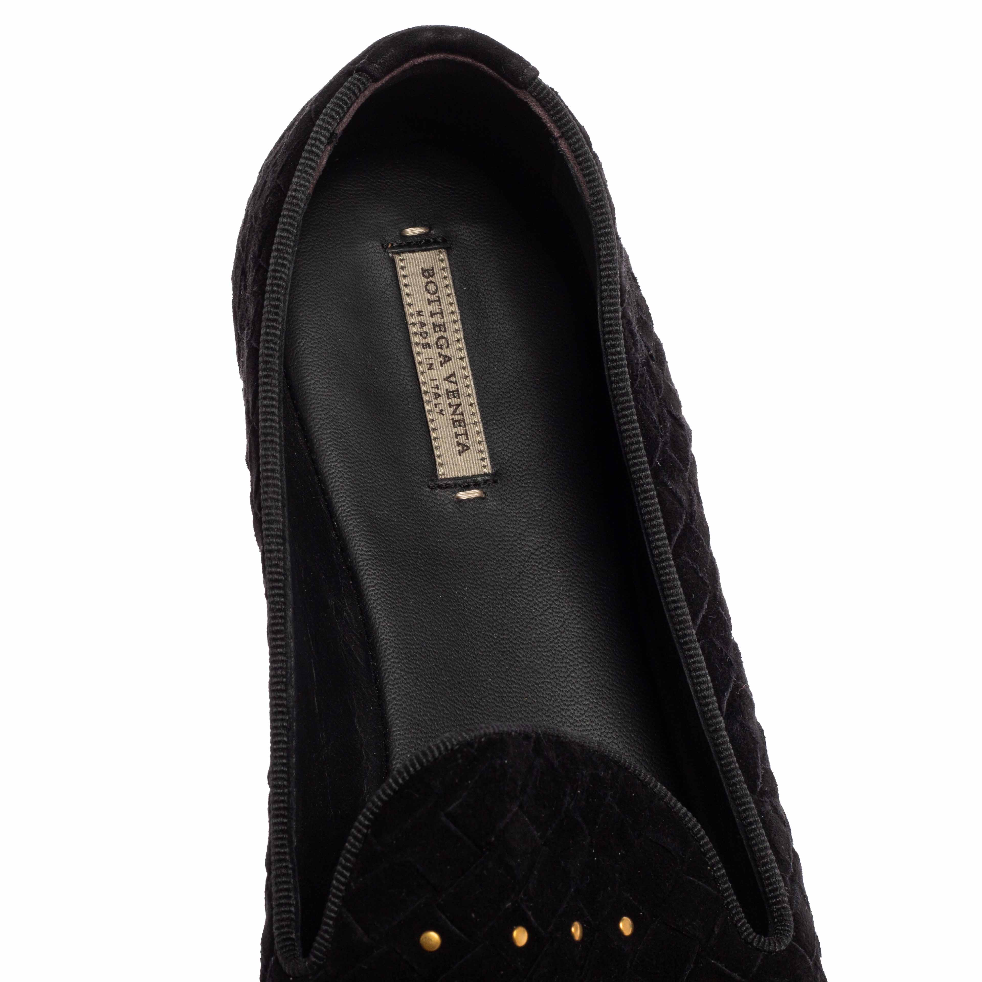 Bottega Veneta Black Interecciato Suede Studded Smoking Slippers Size 36