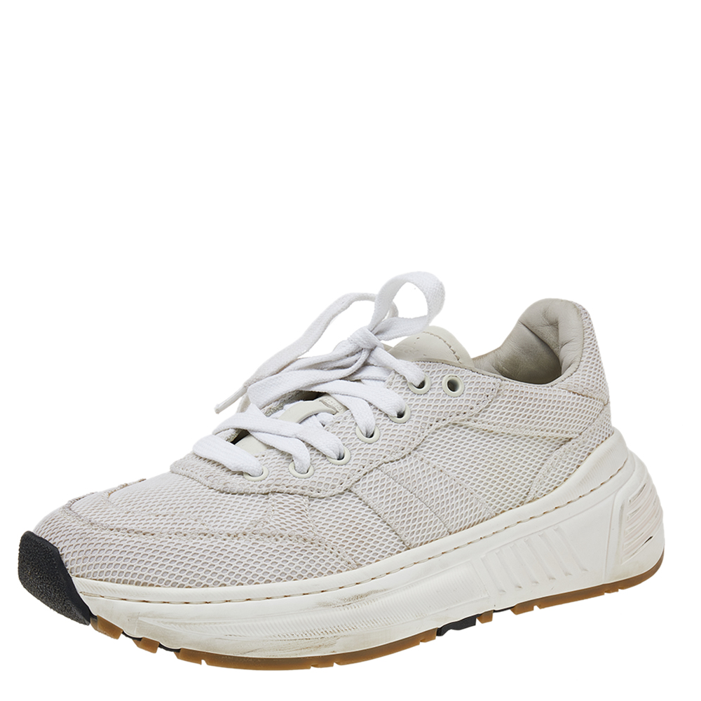Bottega Veneta White Mesh Lace Up Sneakers Size 38.5