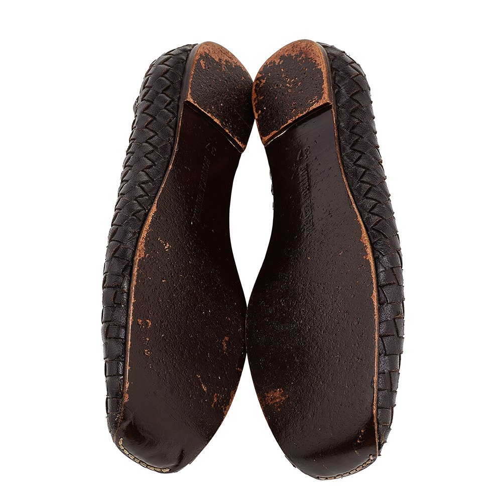 Bottega Veneta Brown Intreccaito Leather Ballet Flats Size 37