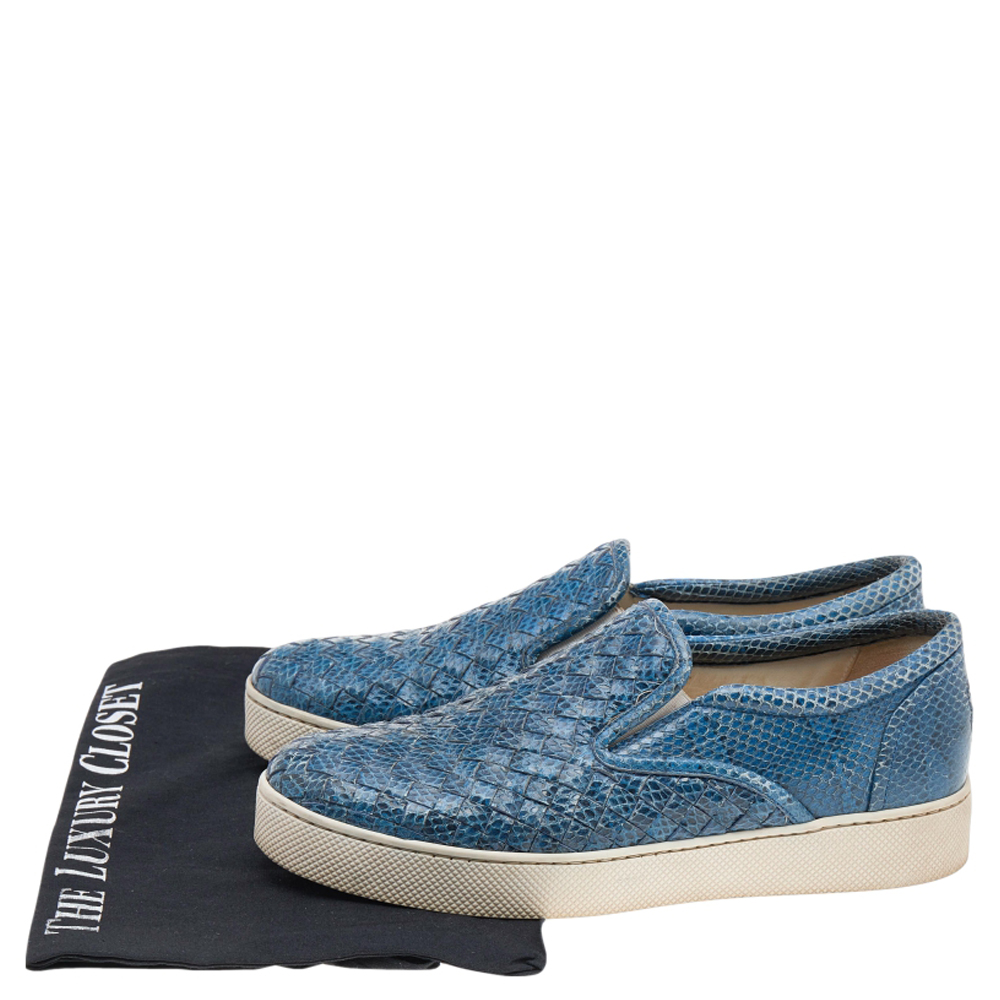 Bottega Veneta Blue Intrecciato Snakeskin Dodger Slip On Sneakers Size 39